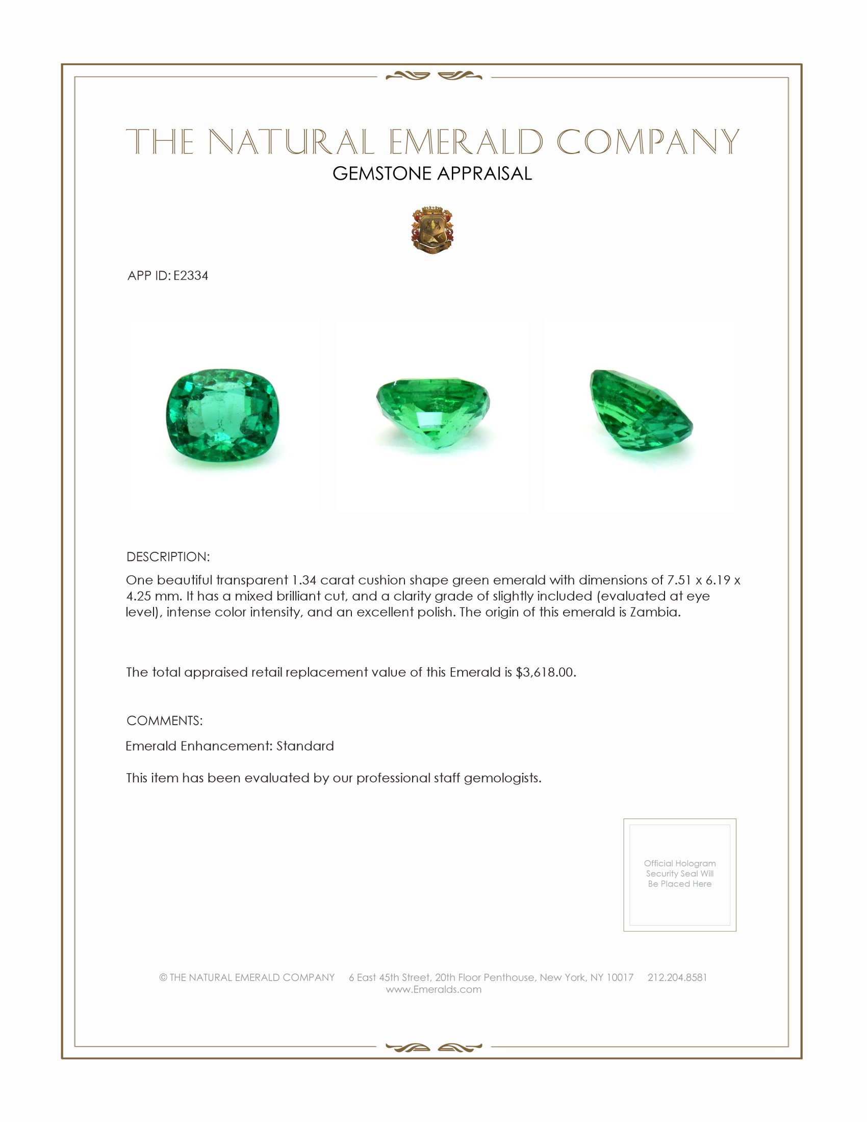 1.34 Ct. Emerald from Zambia