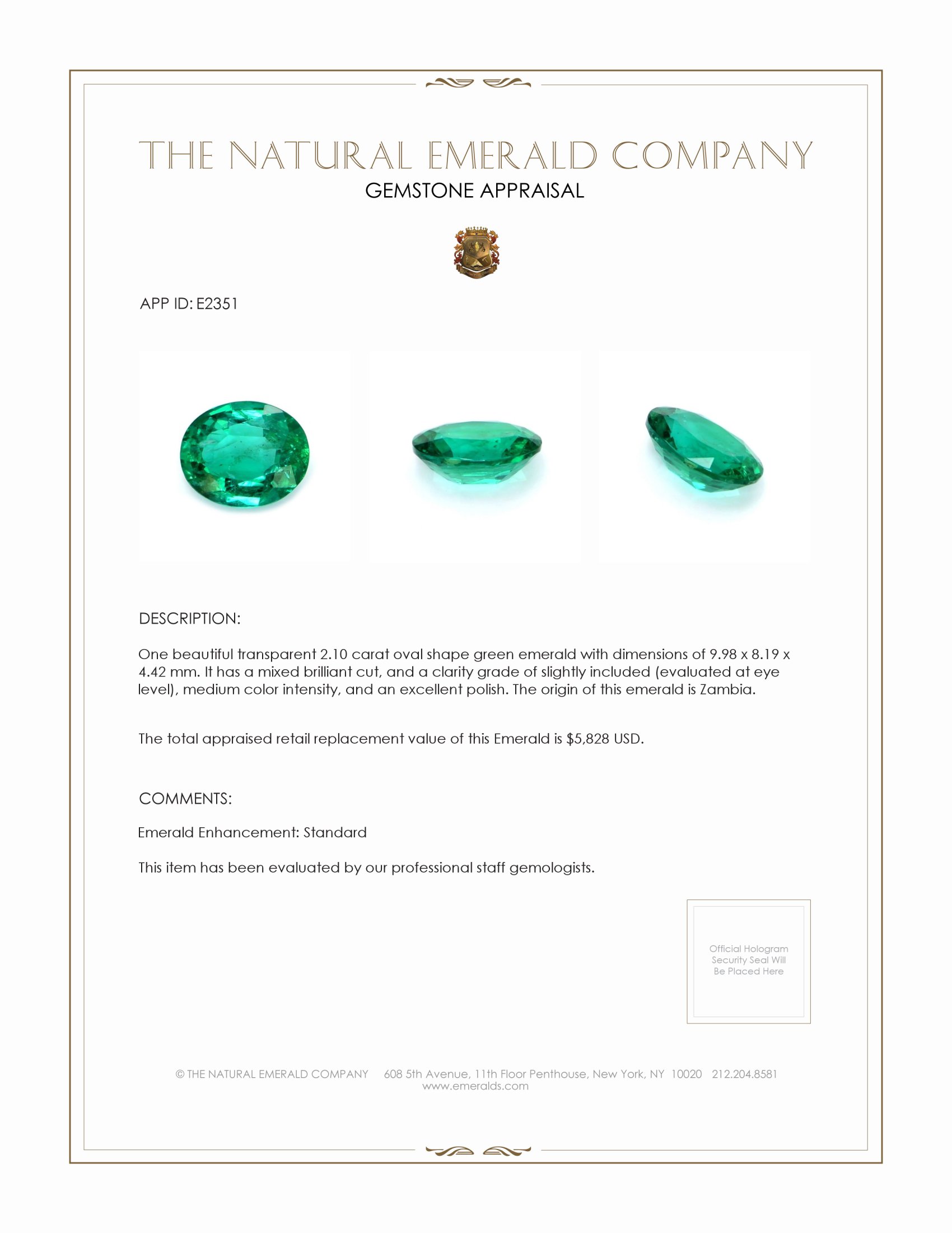 2.10 Ct. Emerald from Zambia