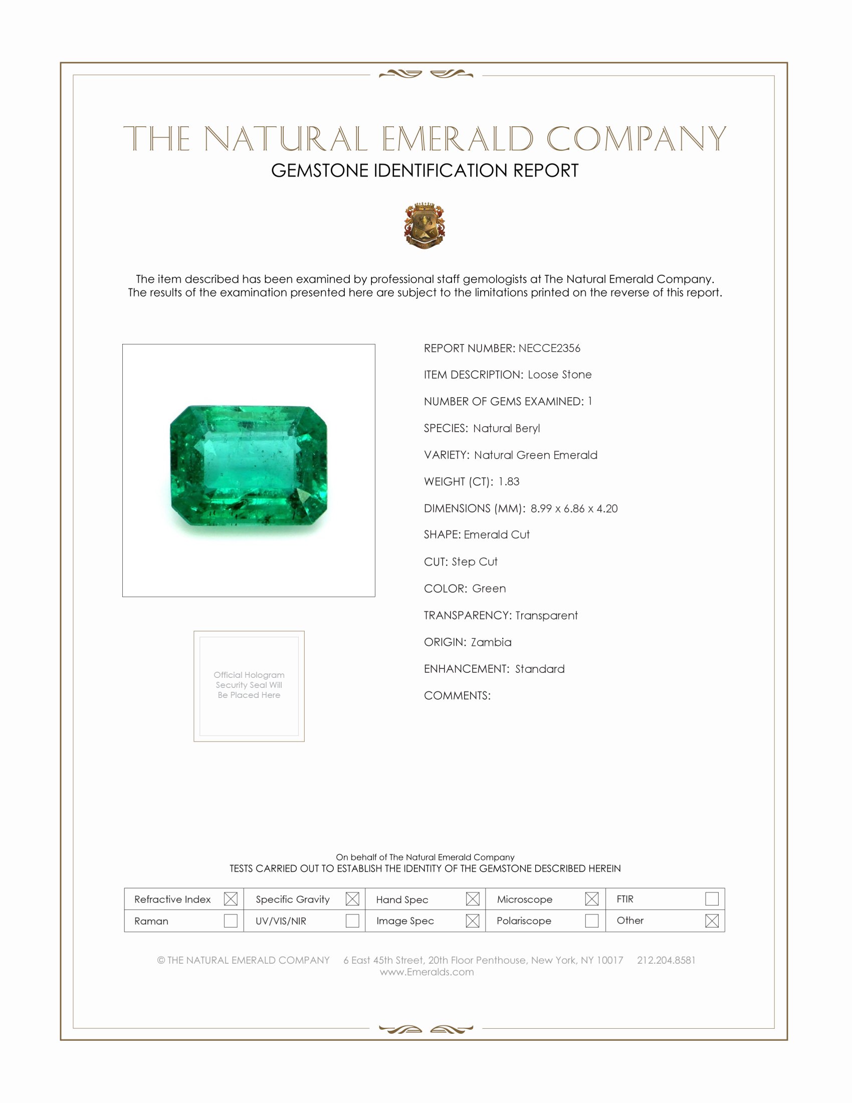 1.83 Ct. Emerald from Zambia