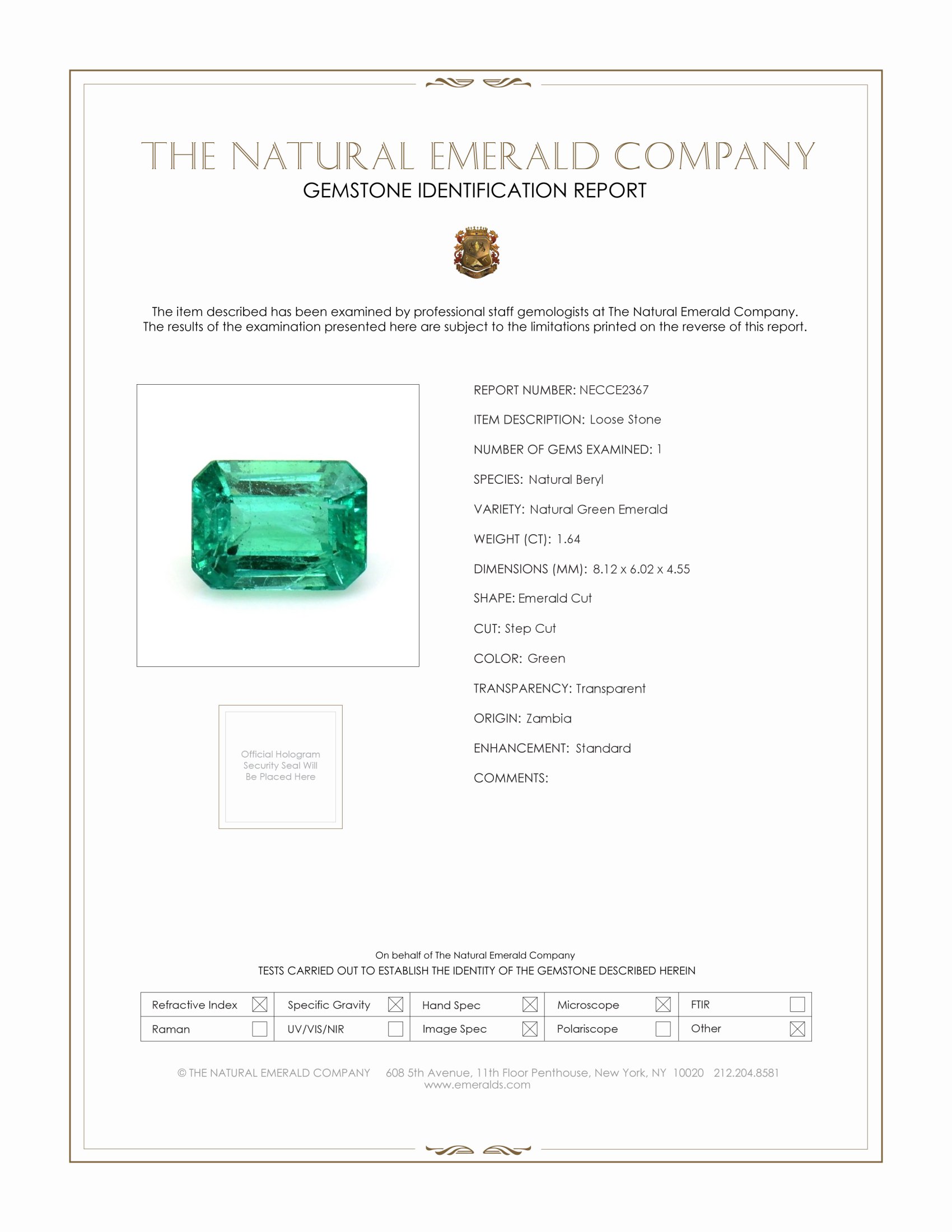1.64 Ct. Emerald from Zambia