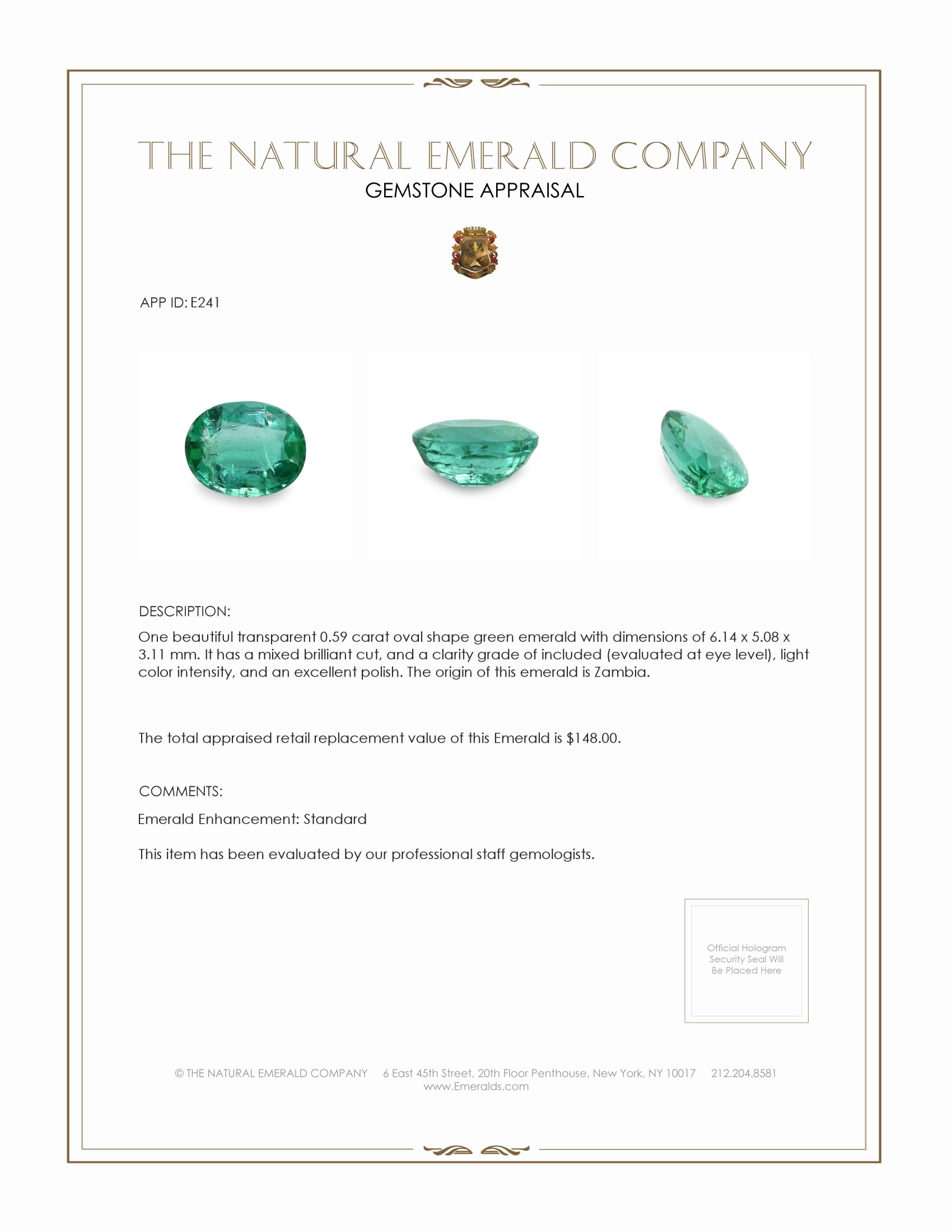 0.59 Ct. Emerald from Zambia