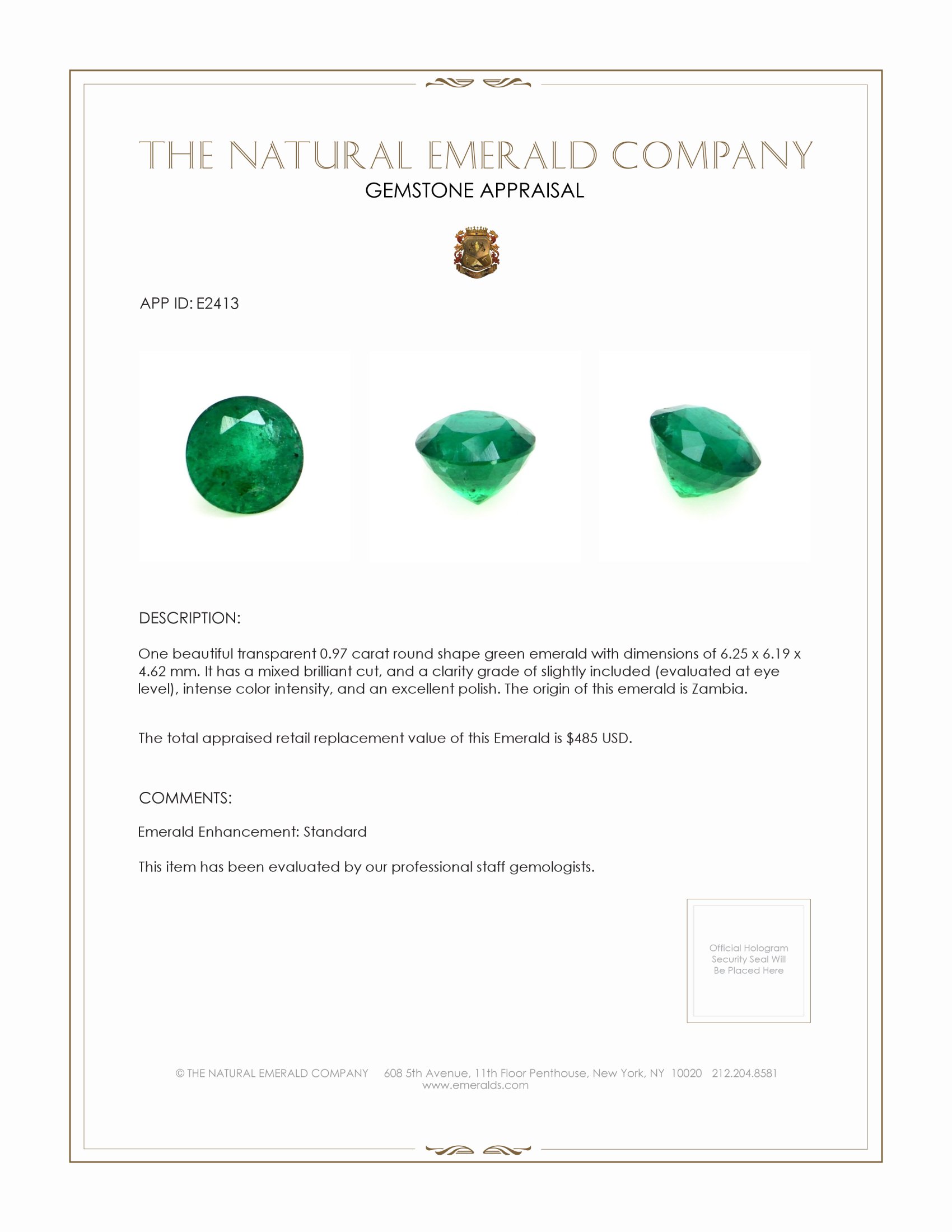 0.97 Ct. Emerald from Zambia