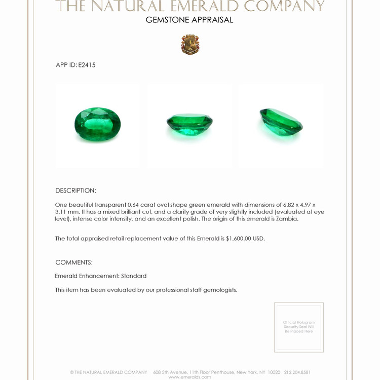 0.64 Ct. Emerald from Zambia