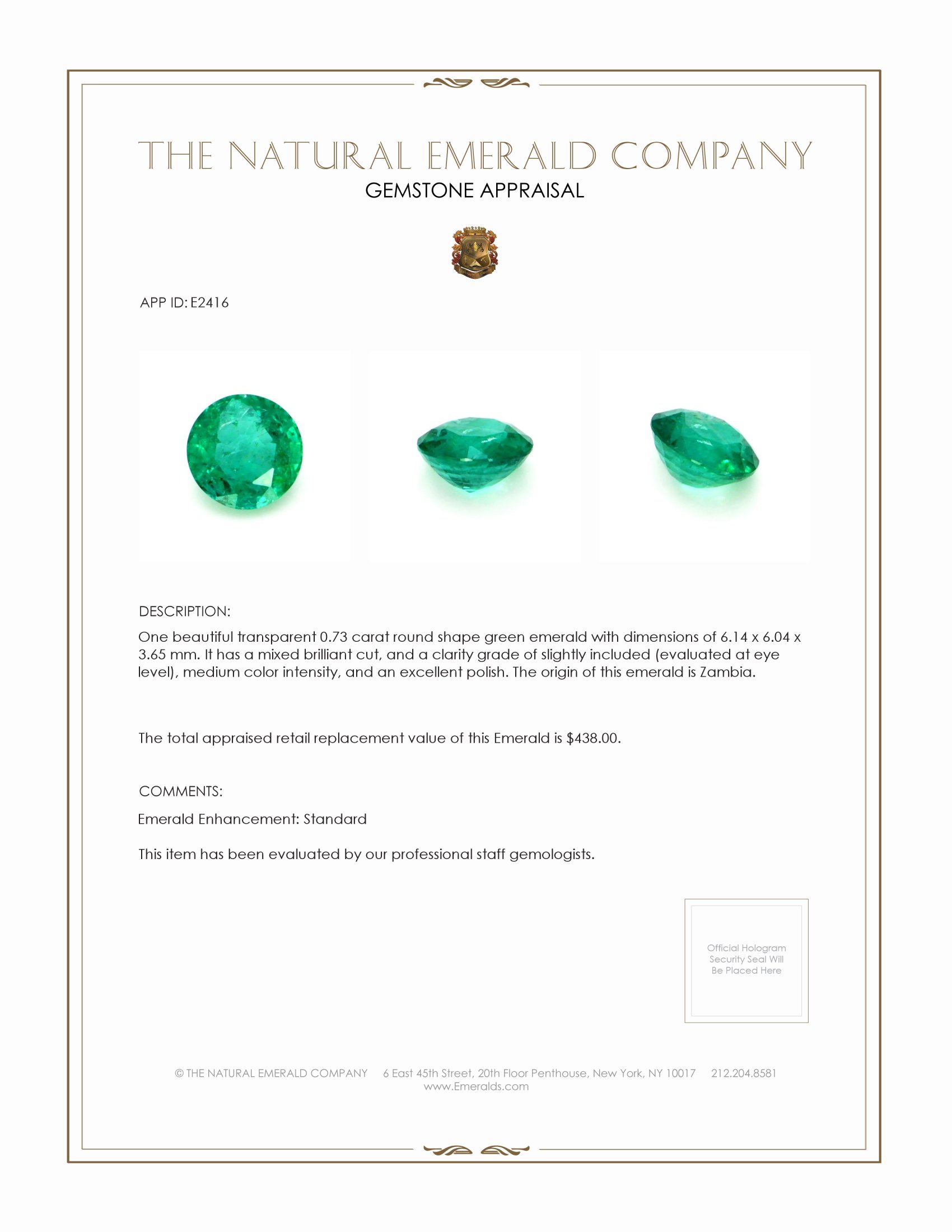 0.73 Ct. Emerald from Zambia