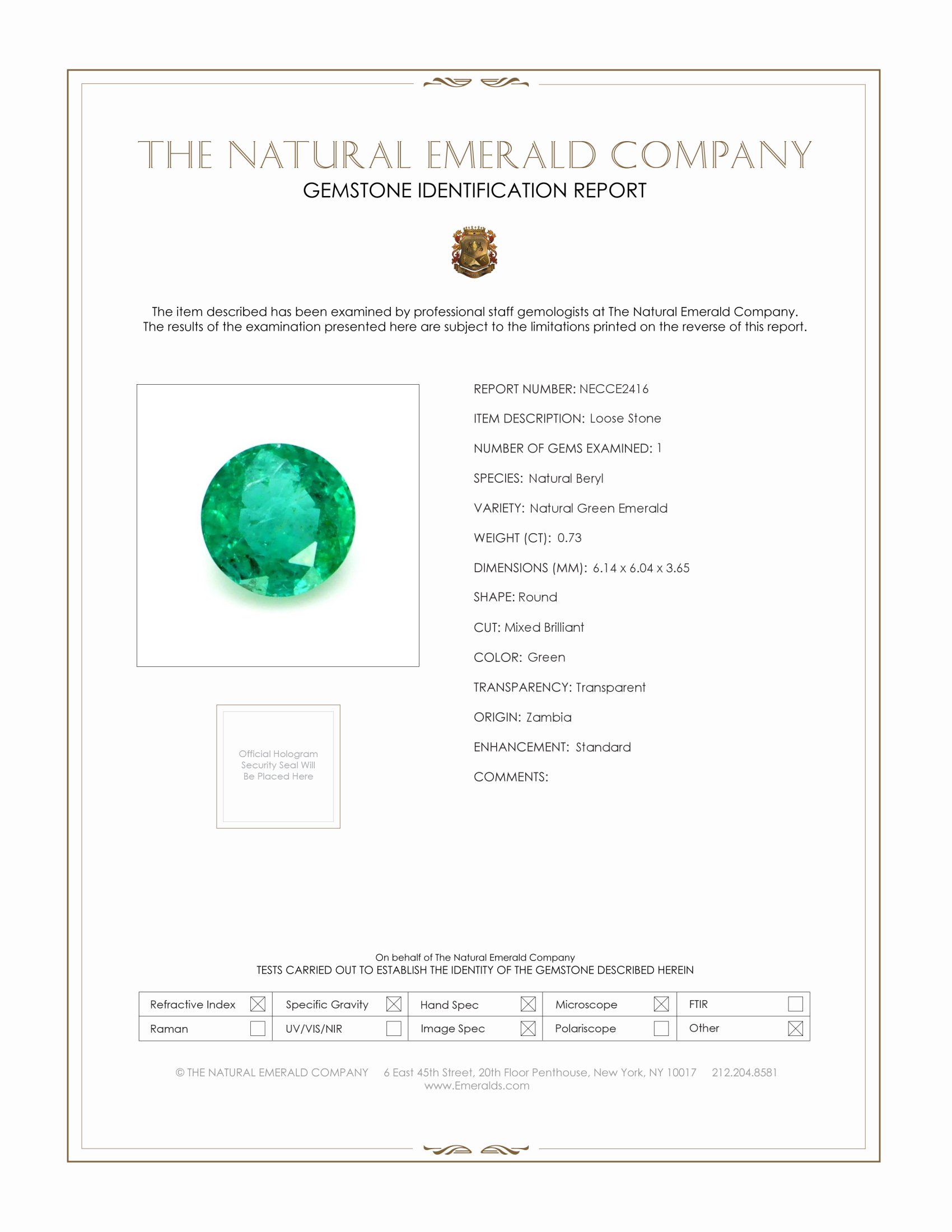 0.73 Ct. Emerald from Zambia
