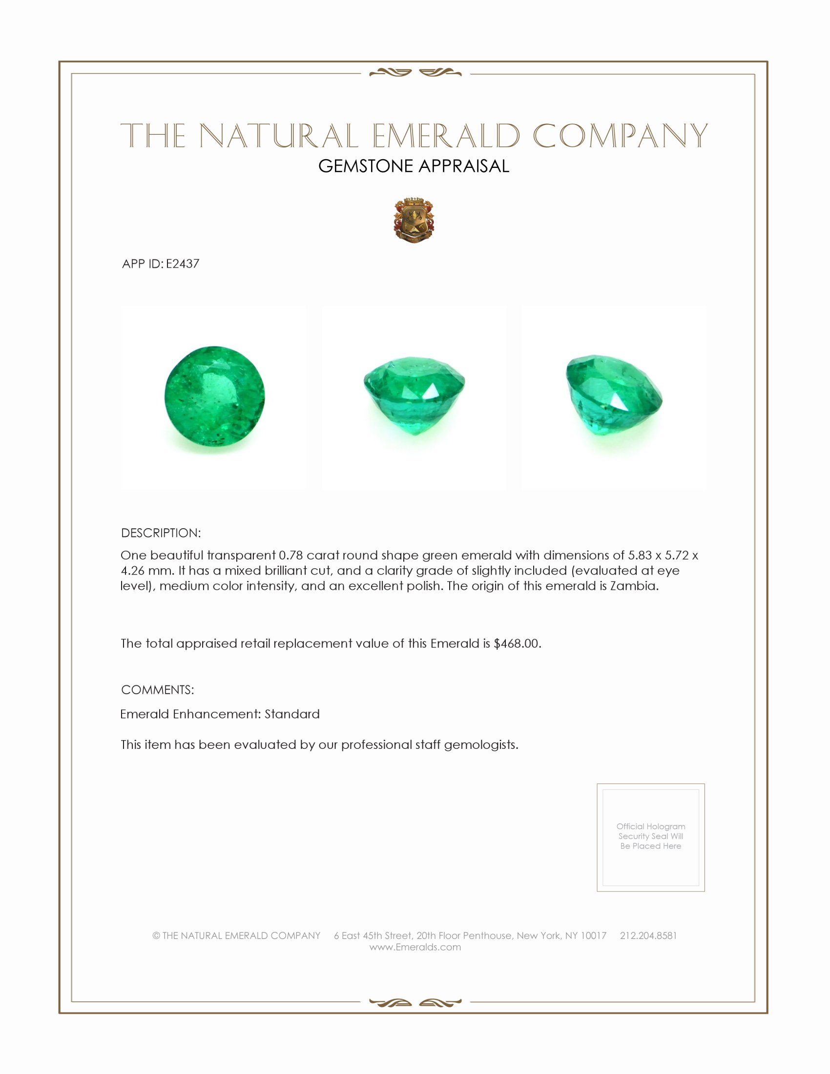 0.78 Ct. Emerald from Zambia