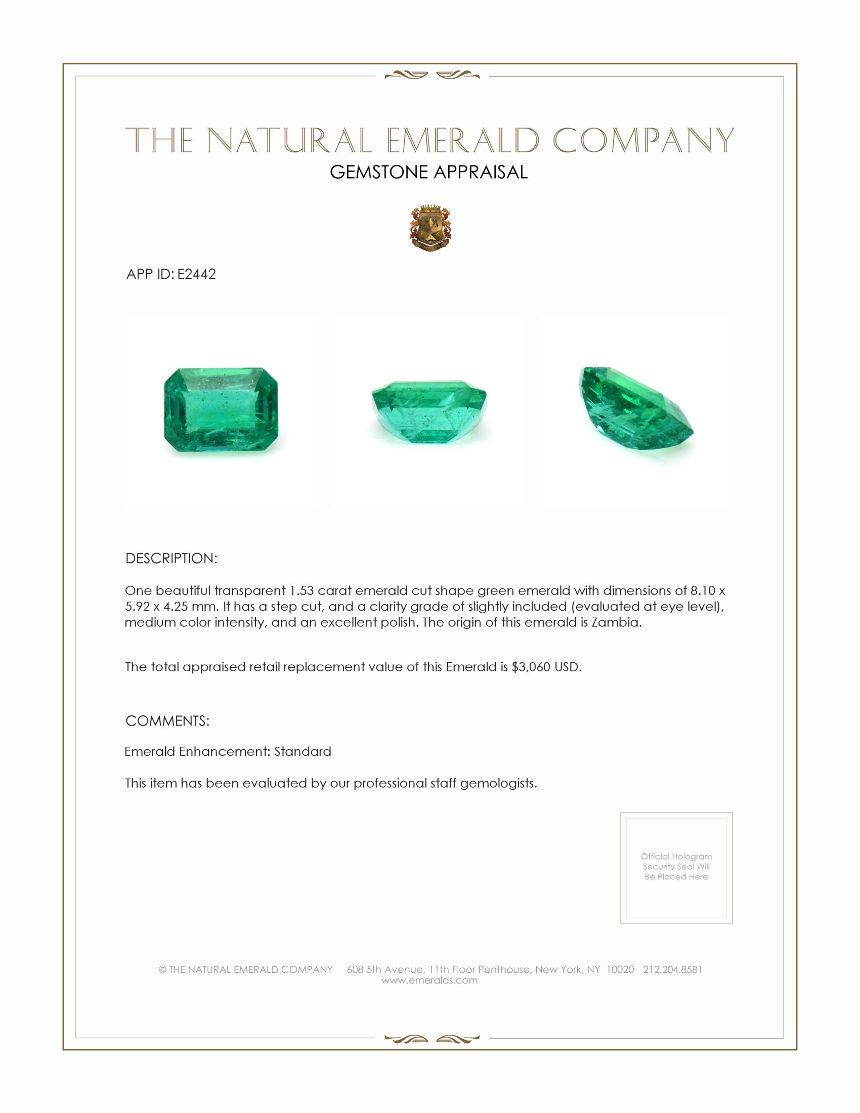 1.53 Ct. Emerald from Zambia
