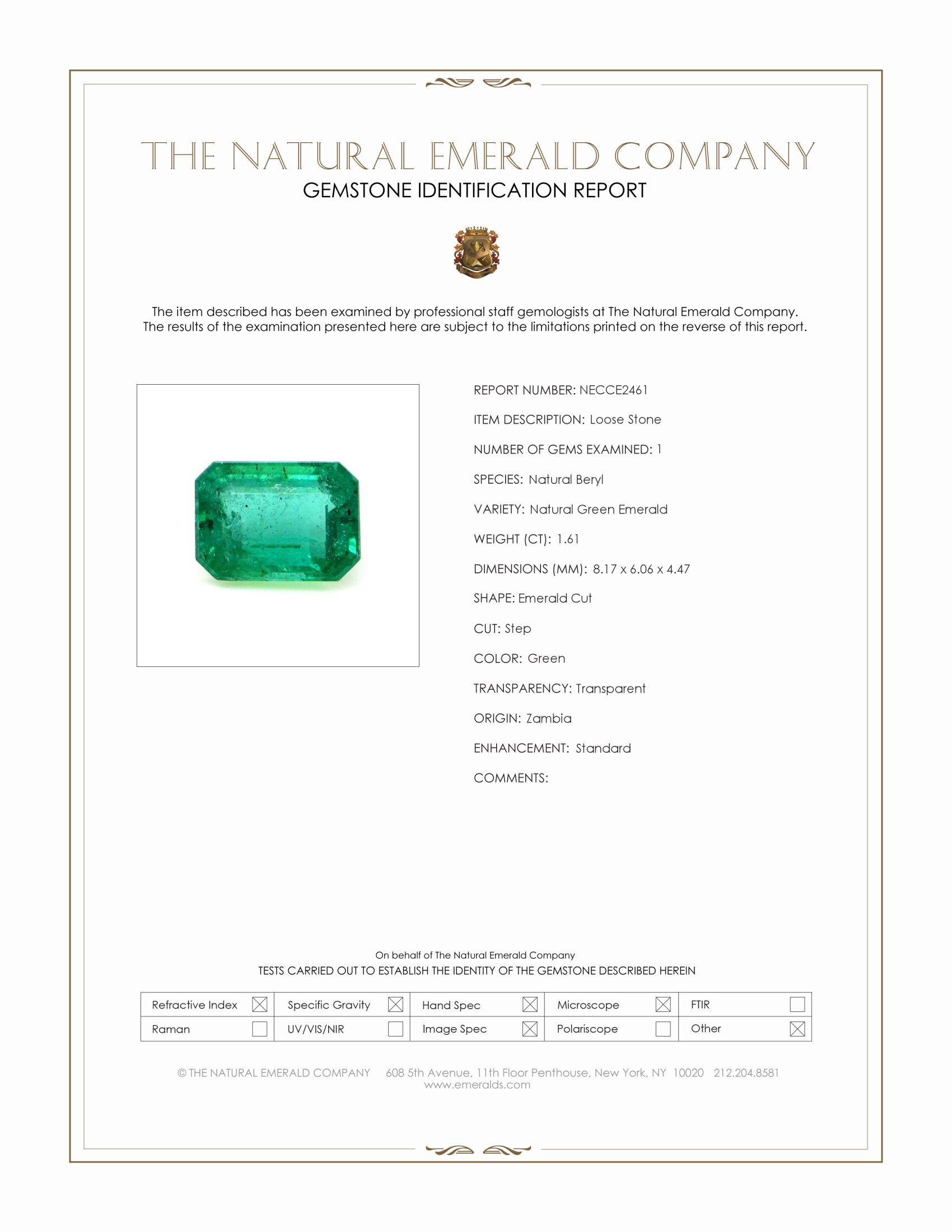 1.61 Ct. Emerald from Zambia