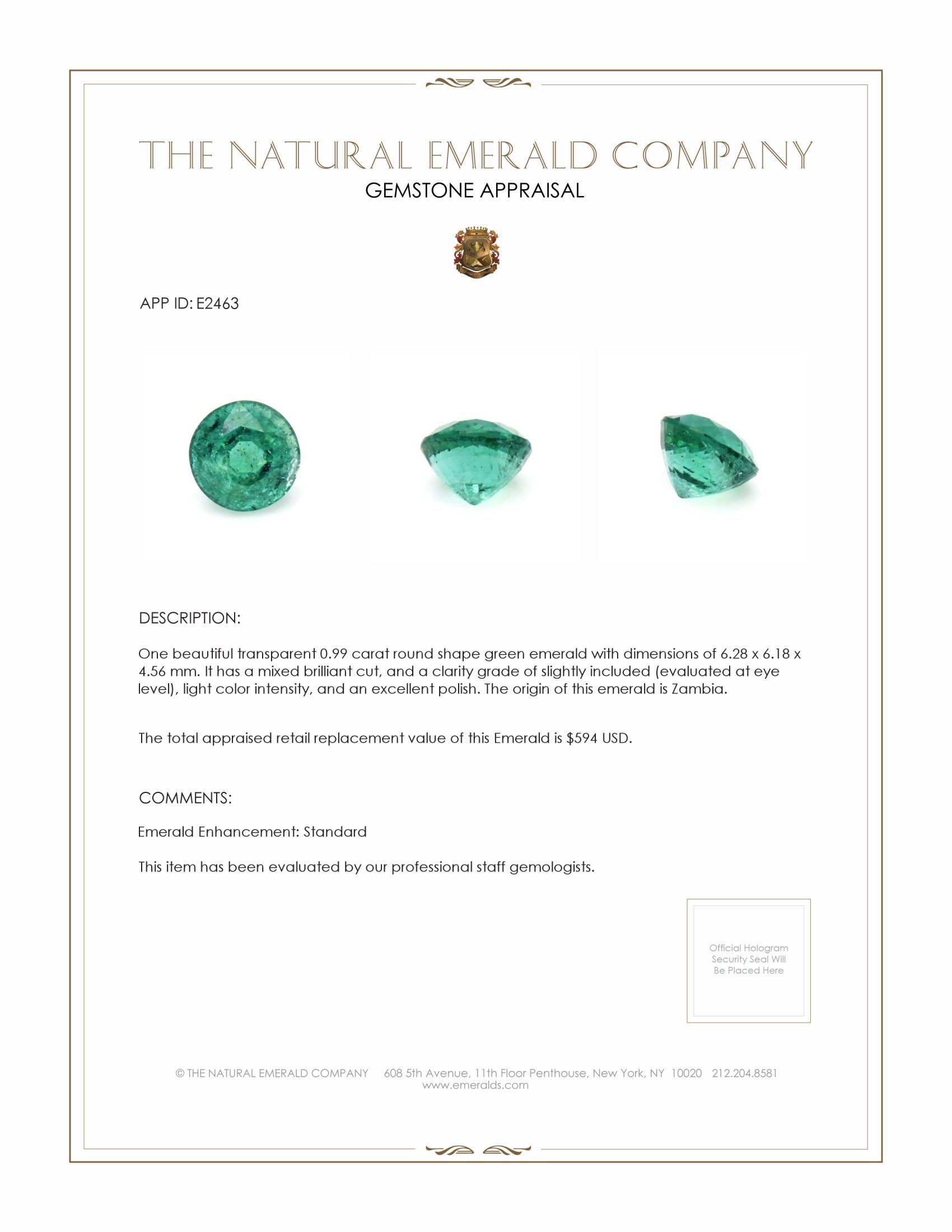 0.99 Ct. Emerald from Zambia