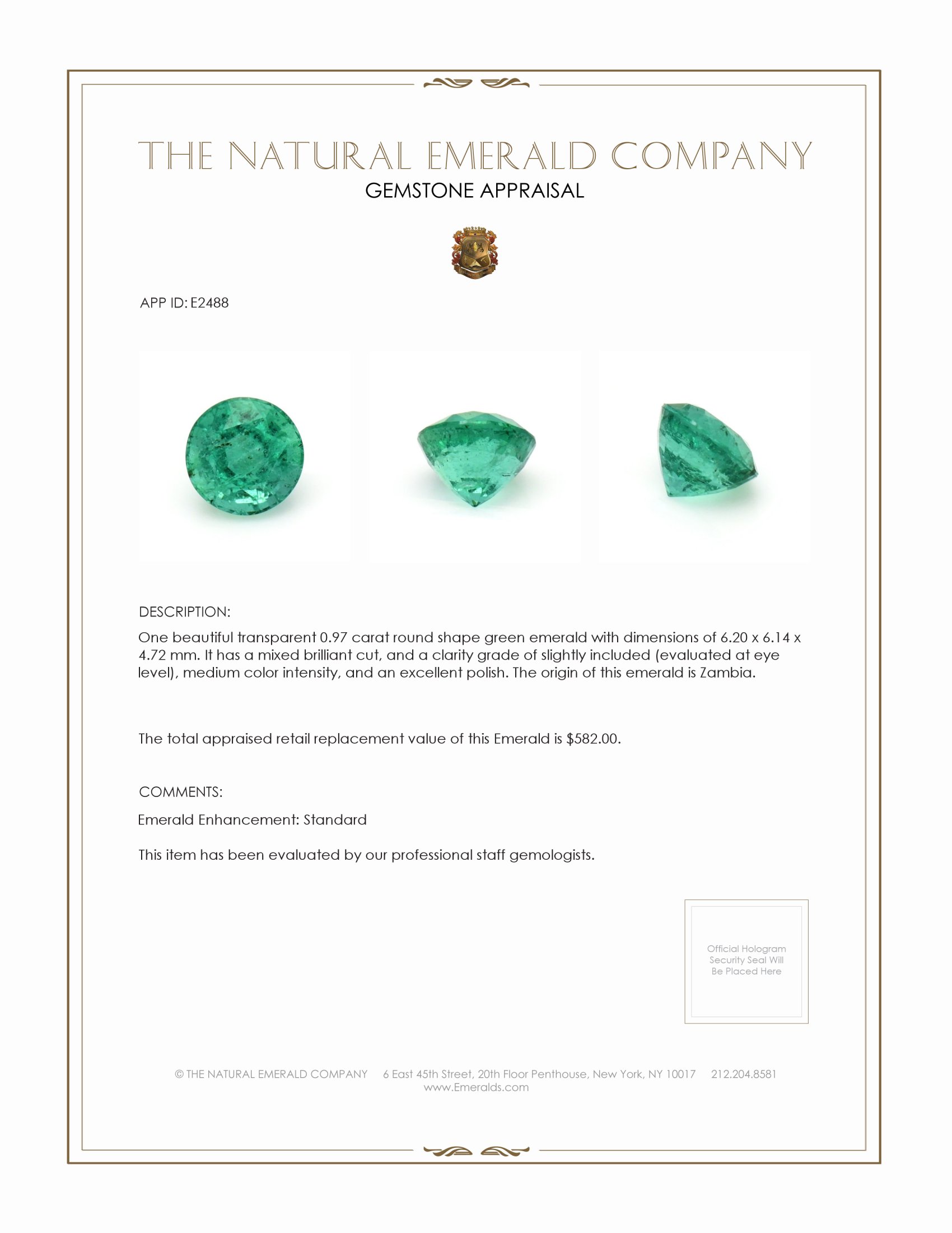 0.97 Ct. Emerald from Zambia