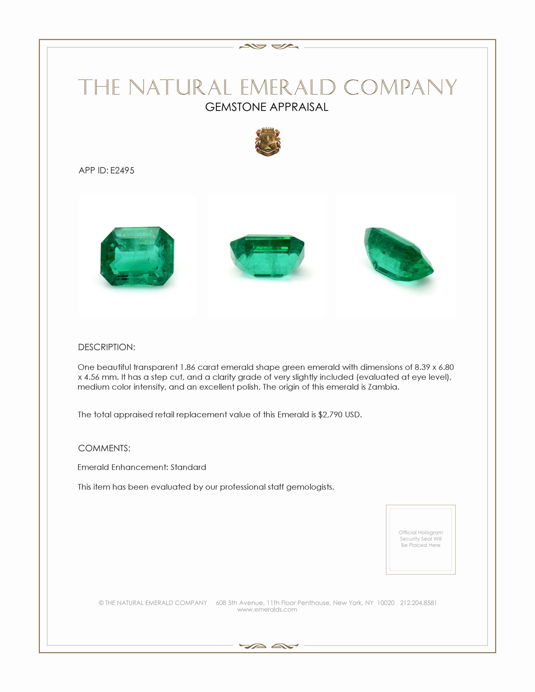 1.86 Ct. Emerald from Zambia