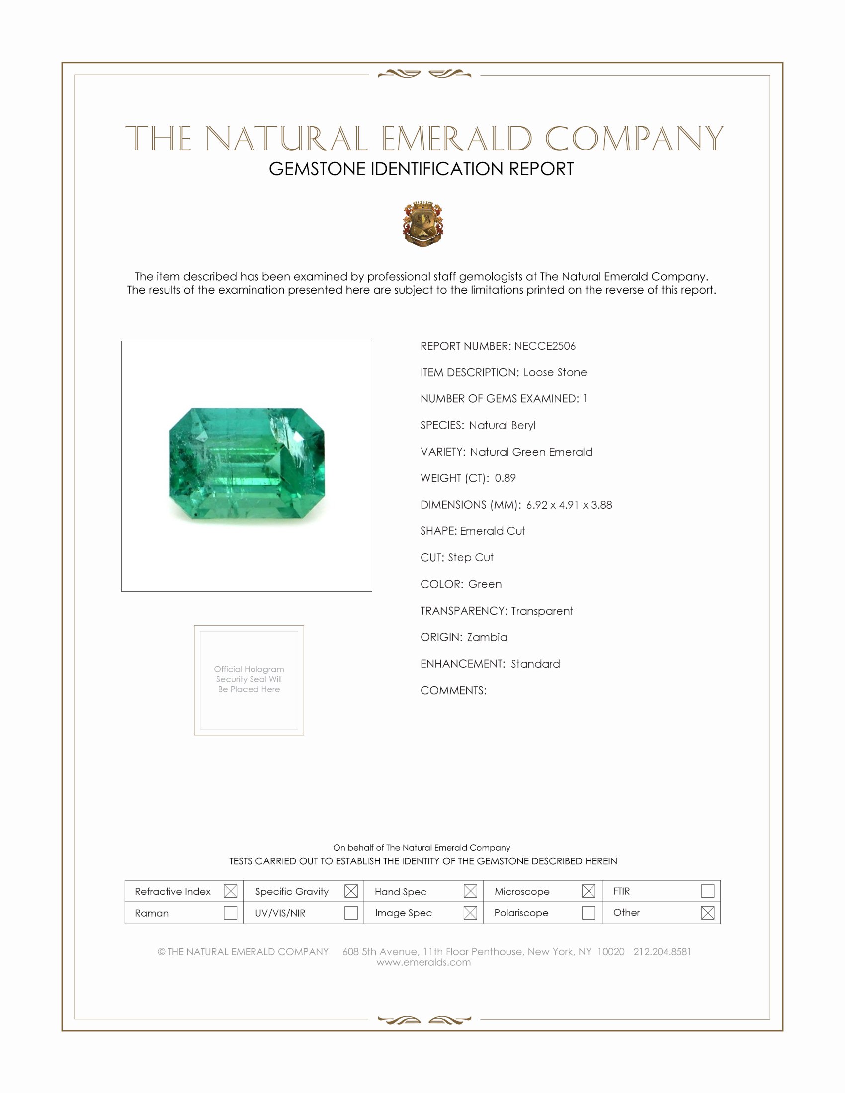 0.89 Ct. Emerald from Zambia