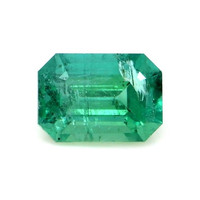 Three Stone Emerald Ring 0.89 Ct., 18K White Gold Combination Stone