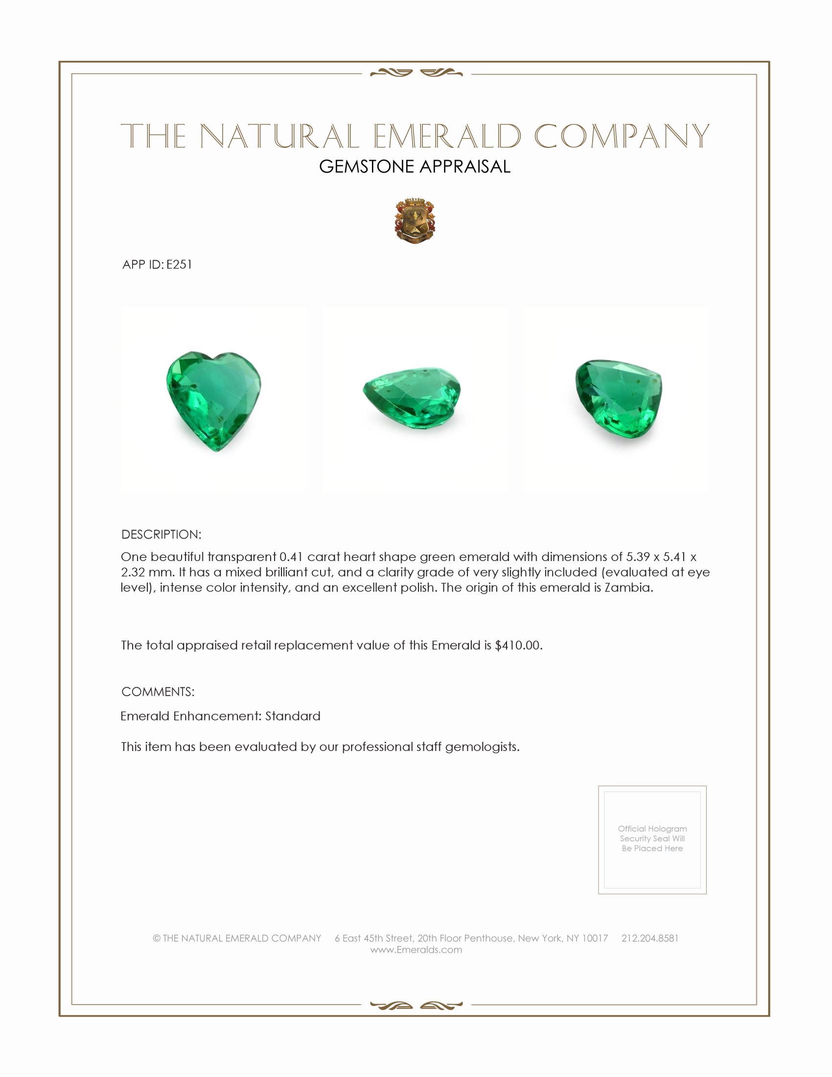 0.41 Ct. Emerald from Zambia