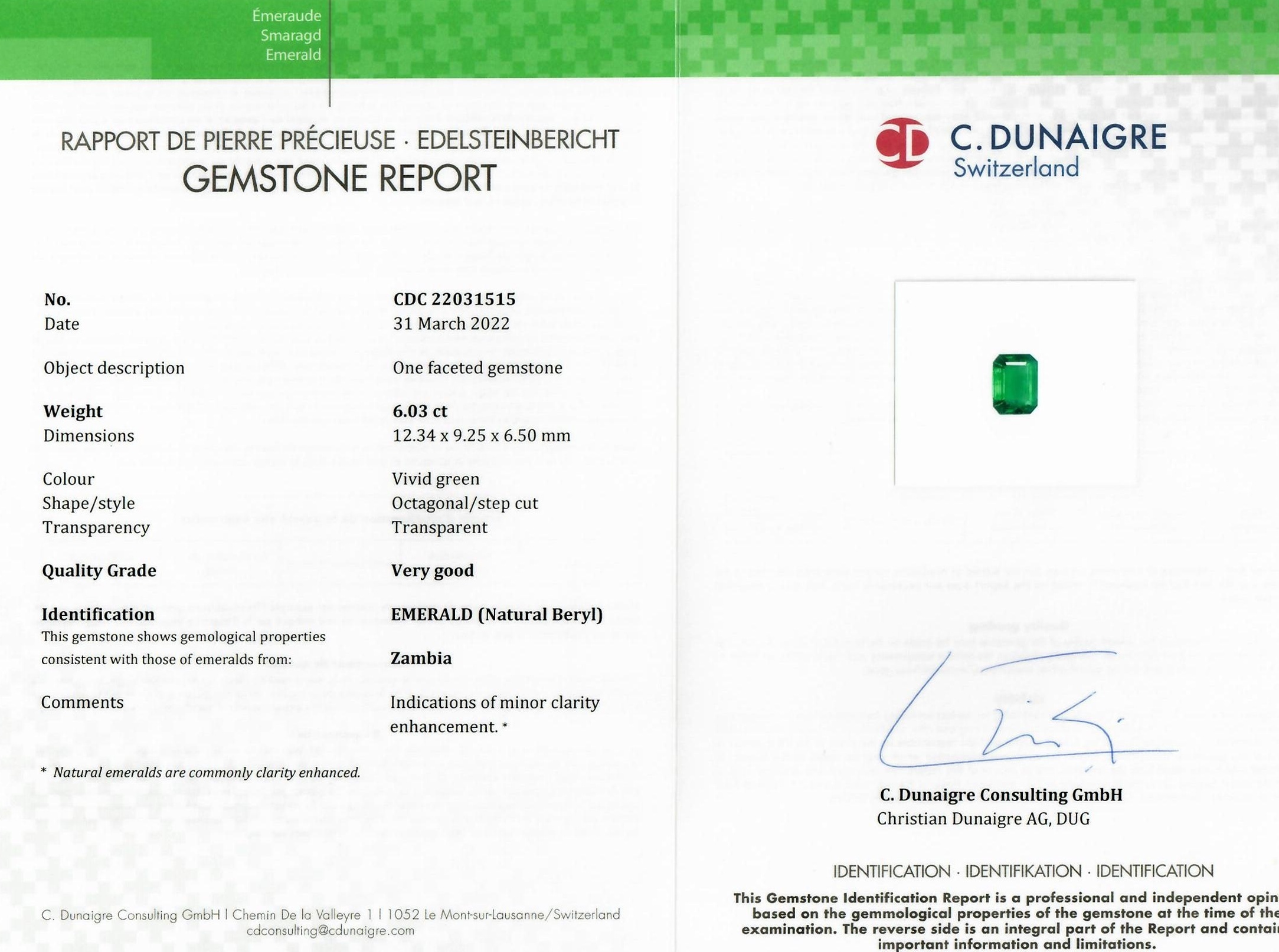 6.03 Ct. Emerald from Zambia