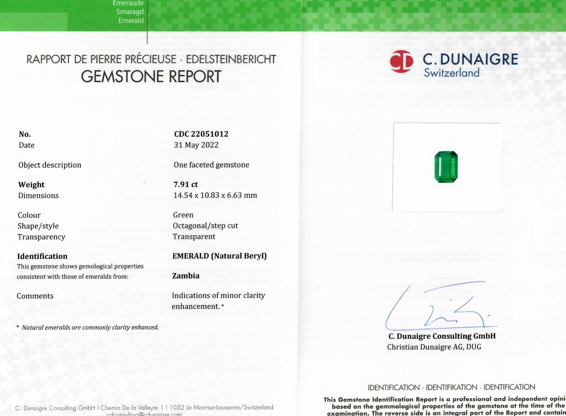 7.91 Ct. Emerald from Zambia