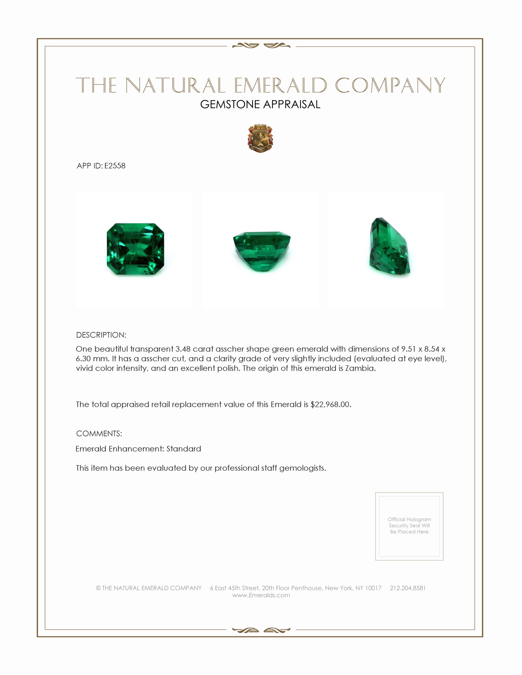 3.48 Ct. Emerald from Zambia