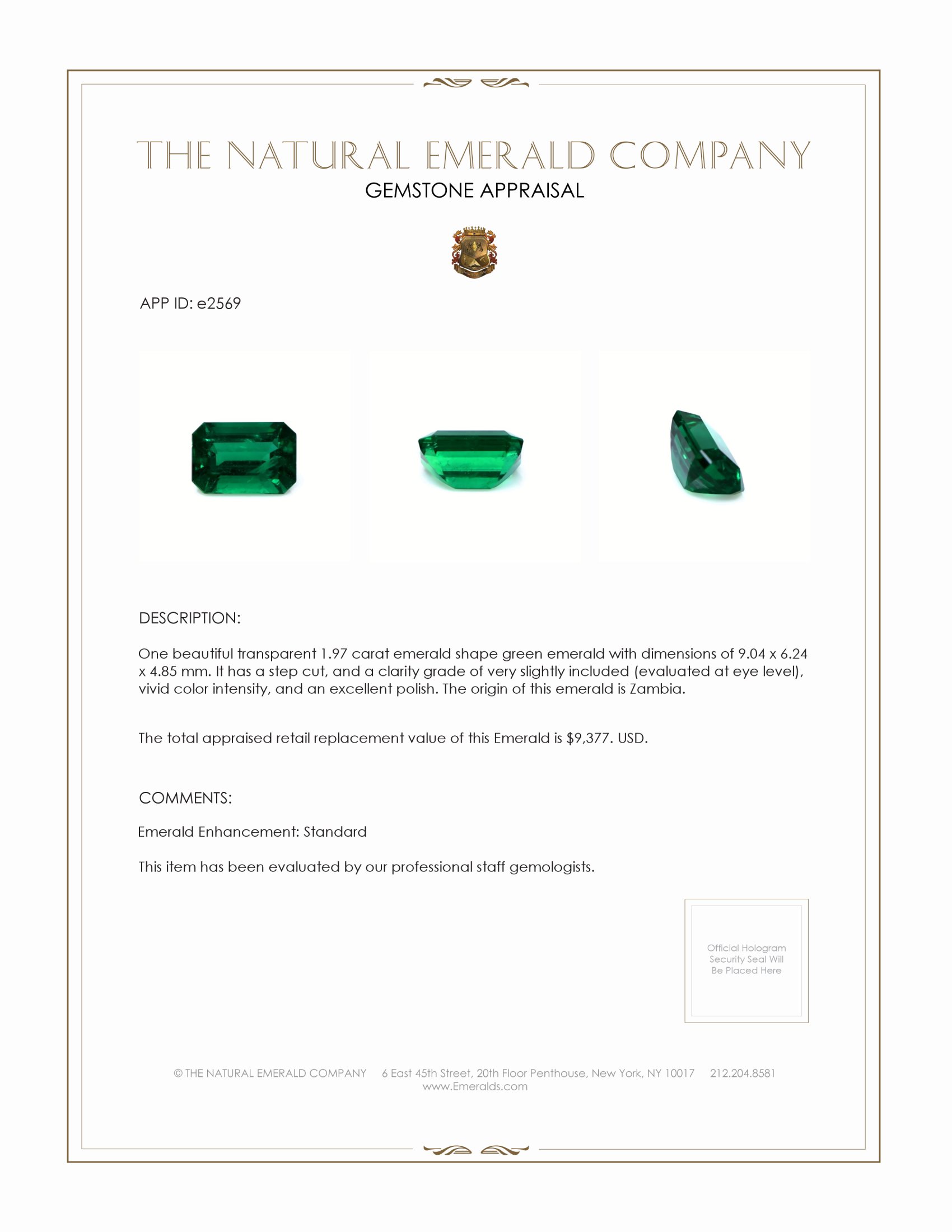 1.97 Ct. Emerald from Zambia