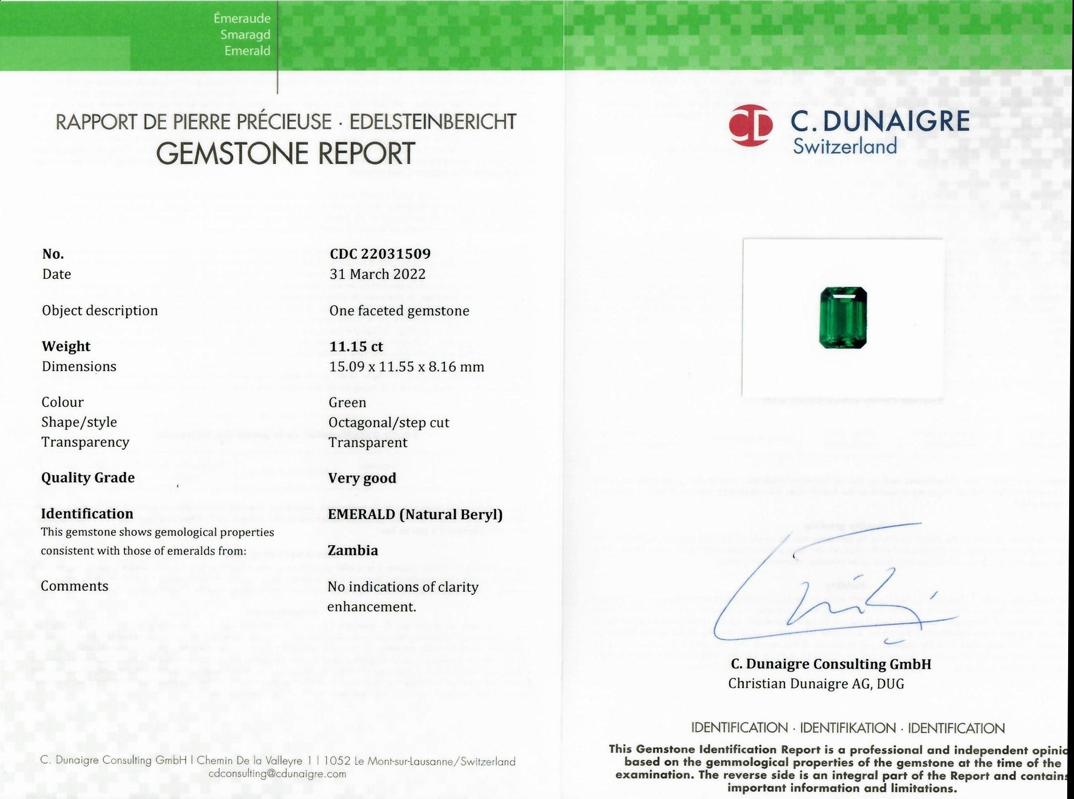 11.15 Ct. Emerald from Zambia