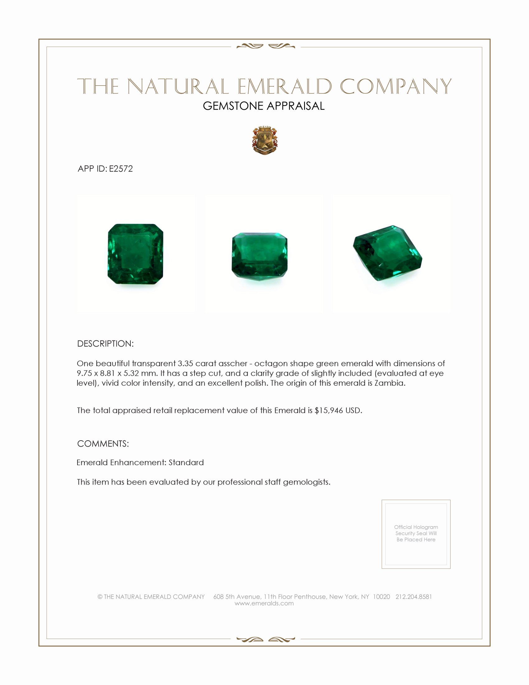3.35 Ct. Emerald from Zambia