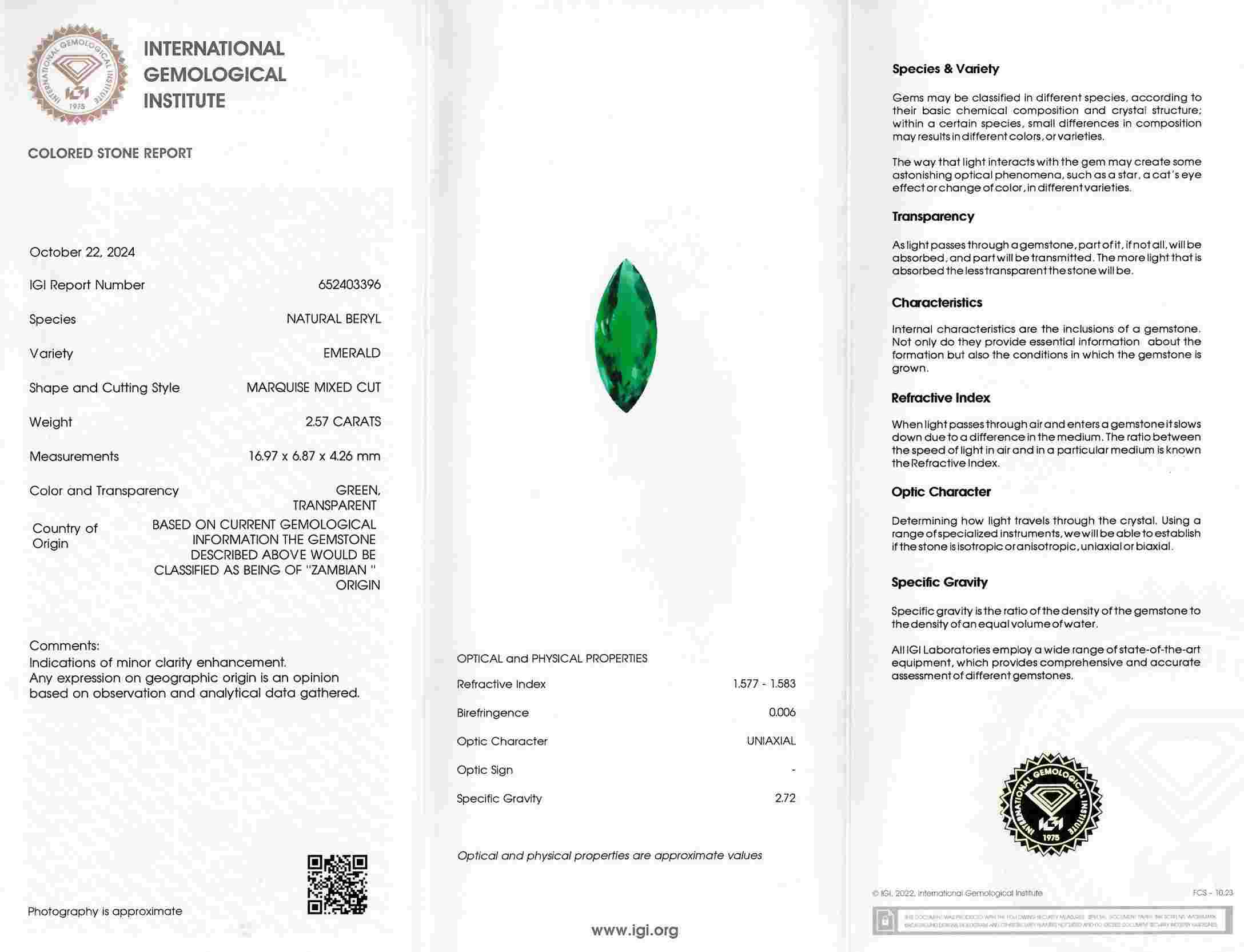 2.57 Ct. Emerald from Zambia