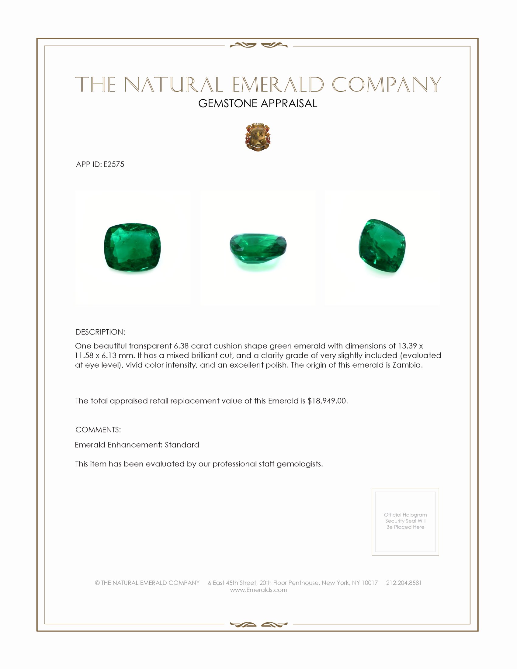 6.38 Ct. Emerald from Zambia