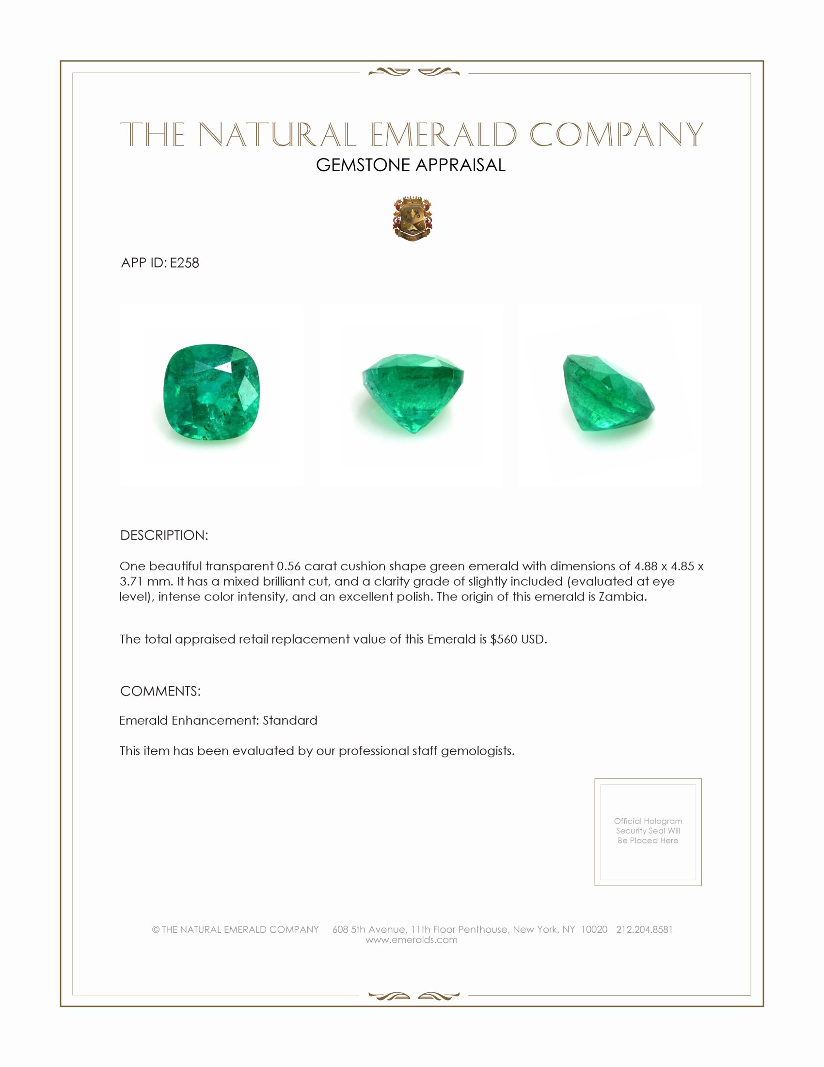 0.56 Ct. Emerald from Zambia
