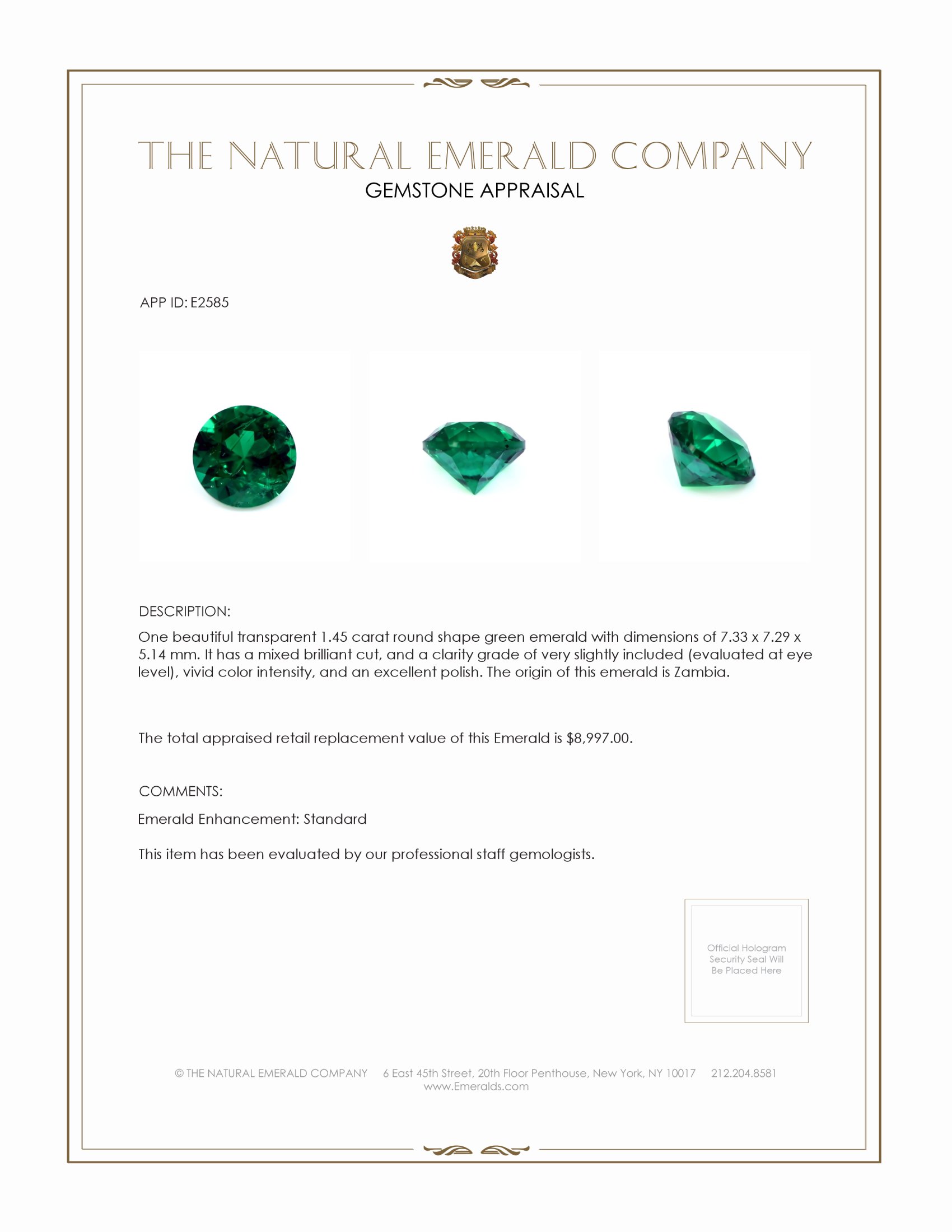 Emerald 戒指1.45 Ct. 18K 白色黄金| The Natural Emerald Company