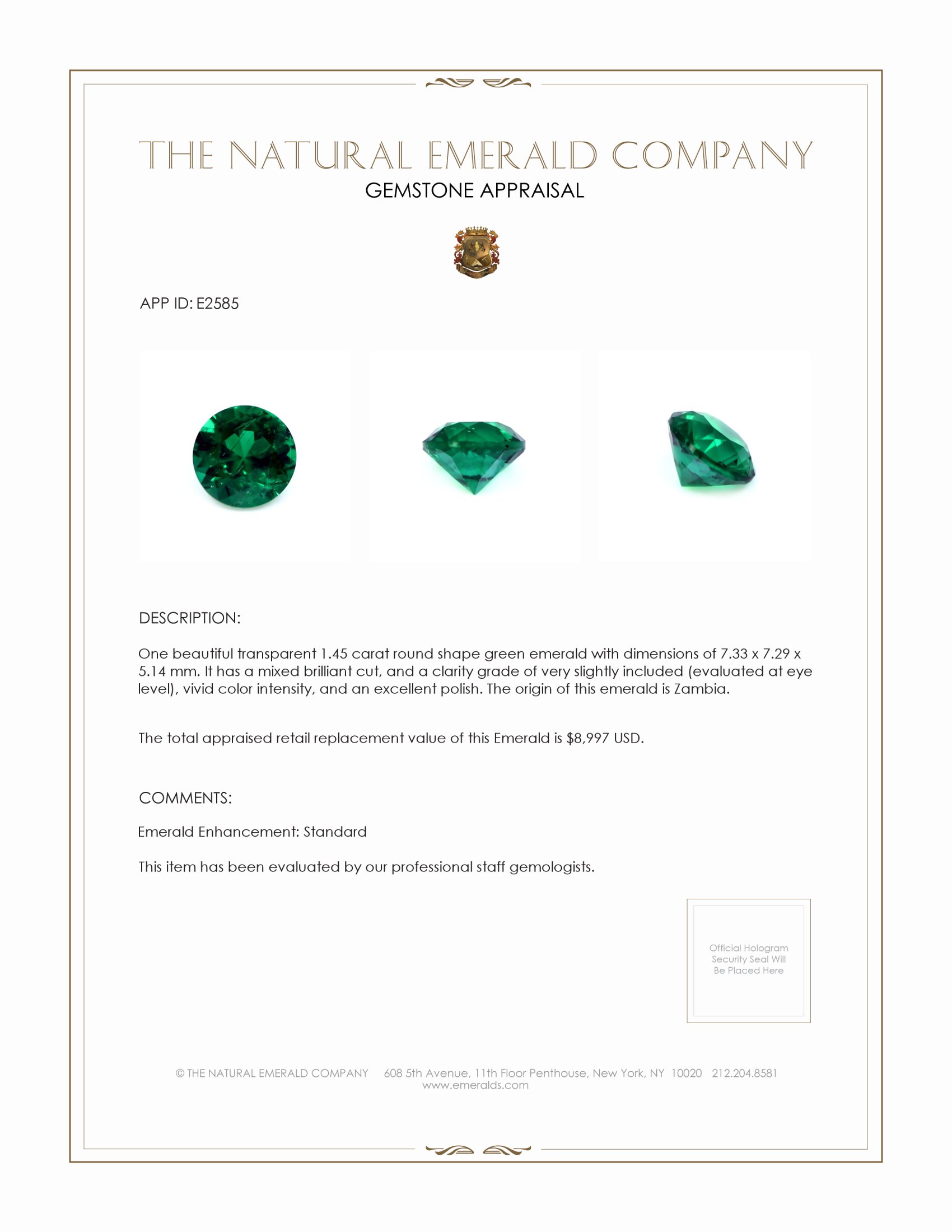 Emerald 戒指1.45 Ct. 18K 白色黄金| The Natural Emerald Company