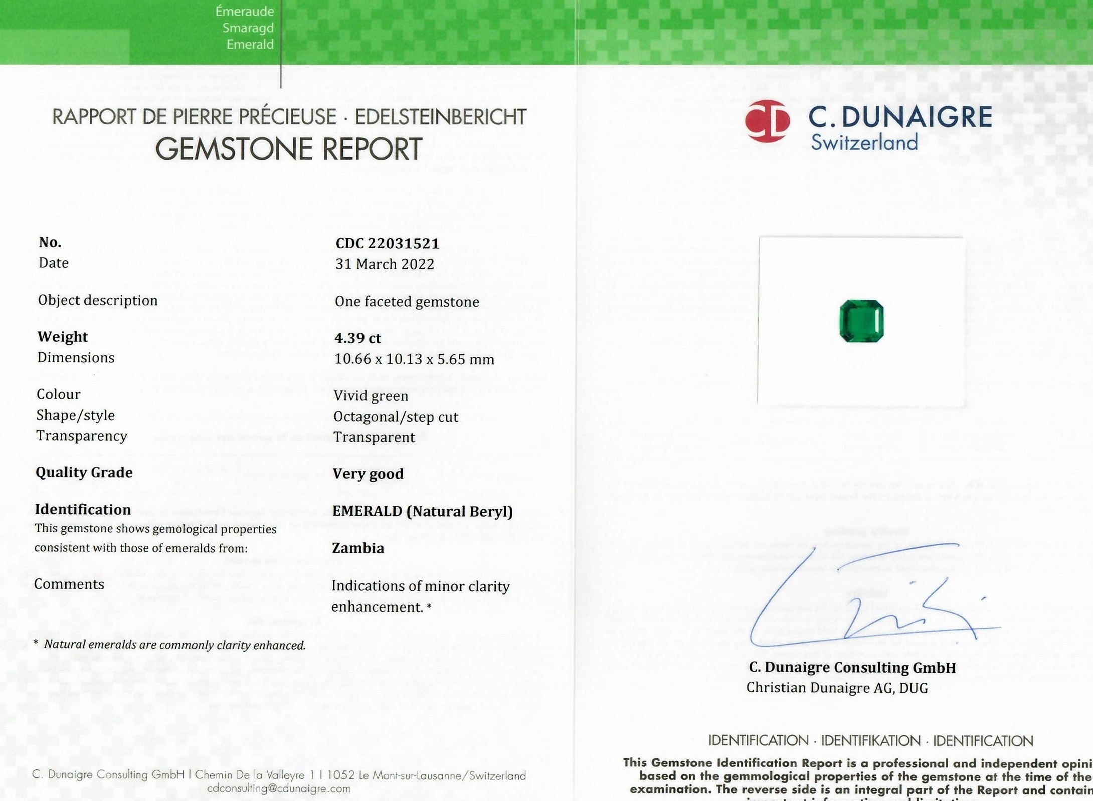 4.39 Ct. Emerald from Zambia