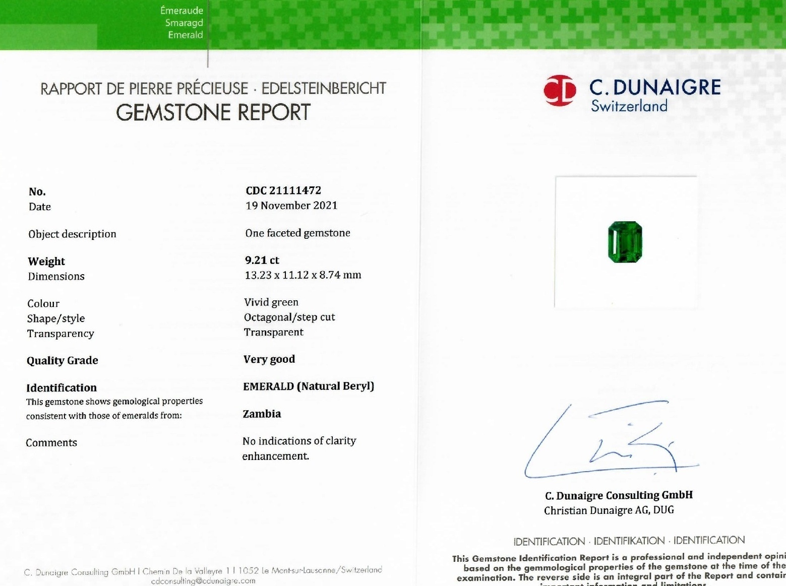 9.21 Ct. Emerald from Zambia