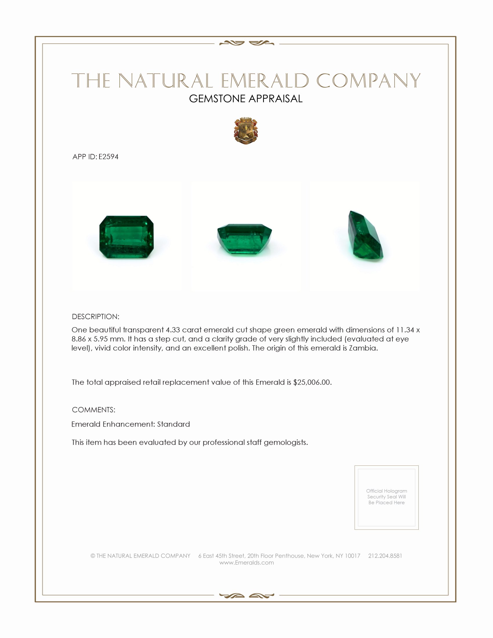 4.33 Ct. Emerald from Zambia