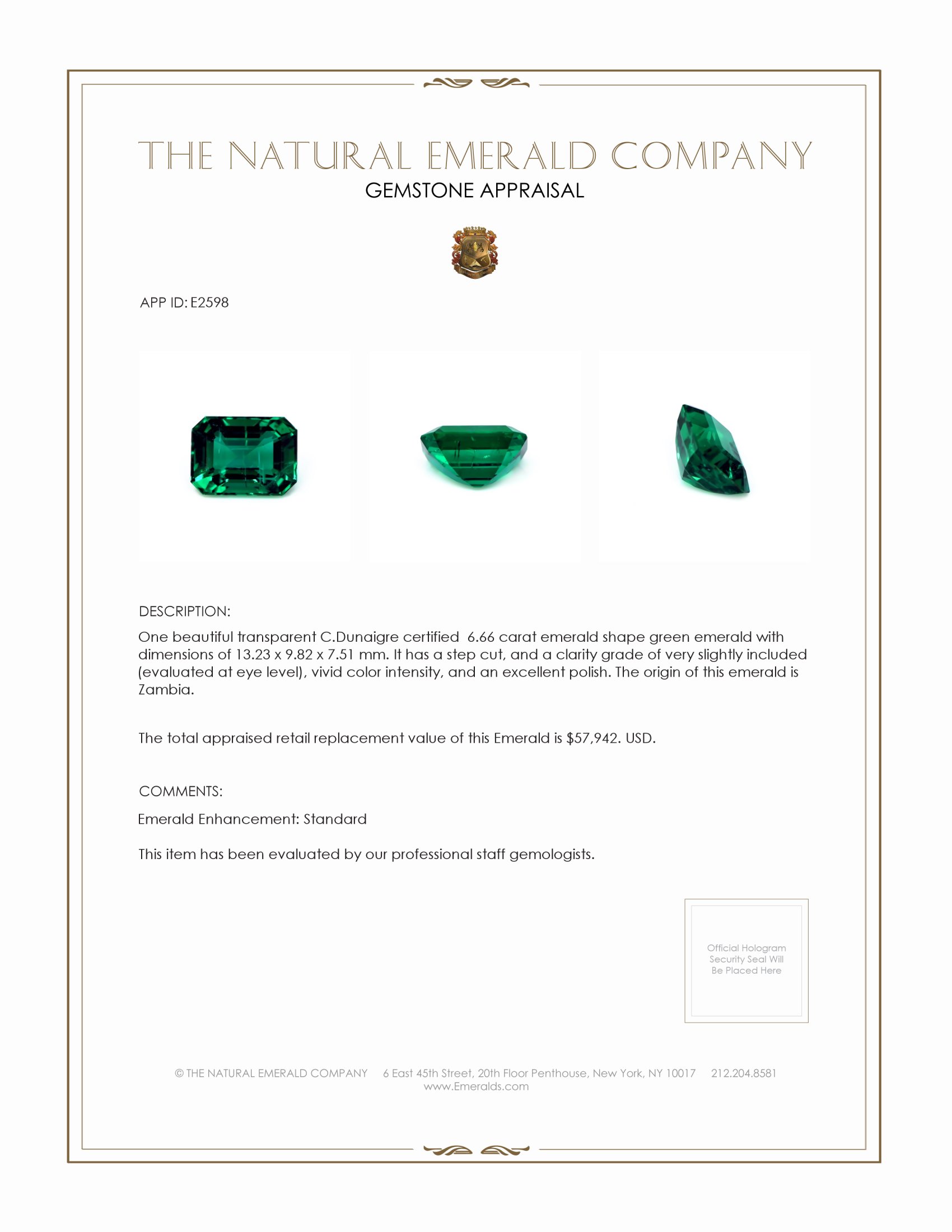 6.66 Ct. Emerald from Zambia