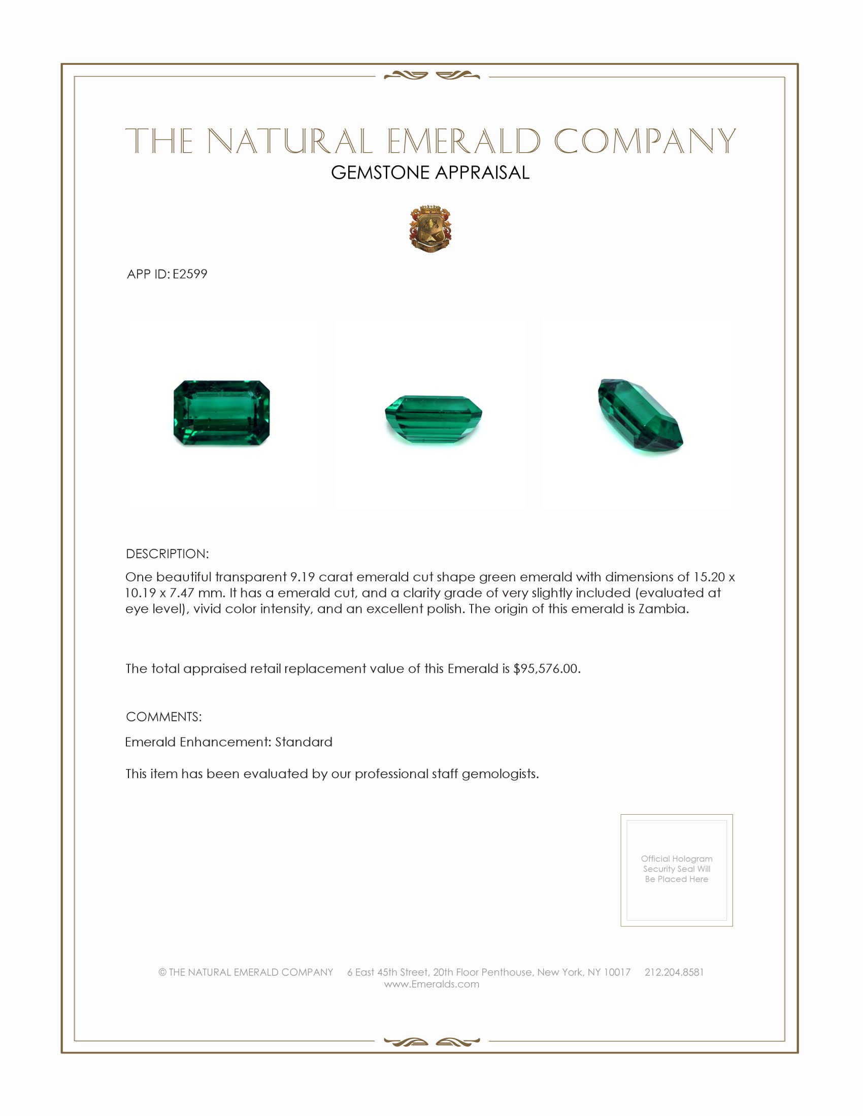 9.19 Ct. Emerald from Zambia