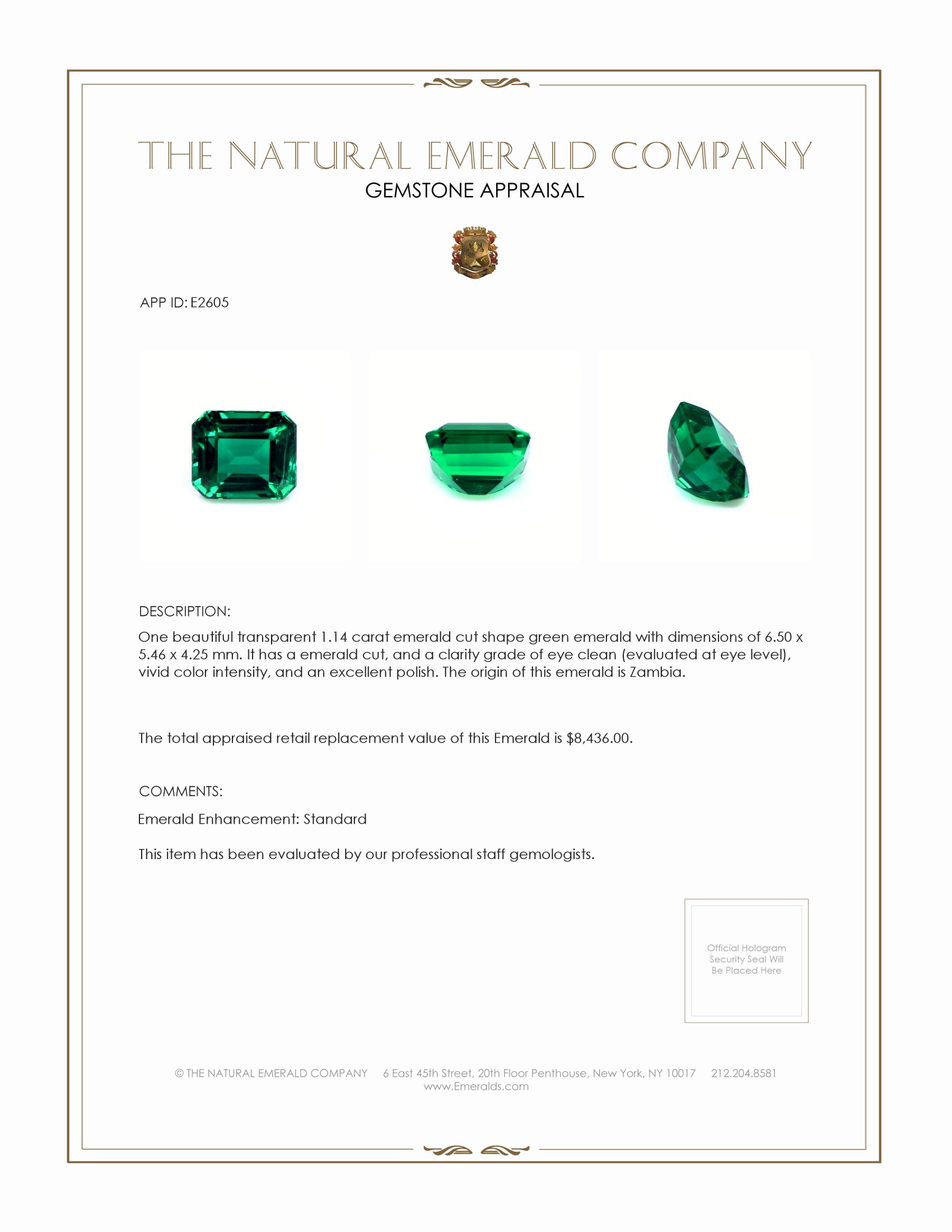 1.14 Ct. Emerald from Zambia