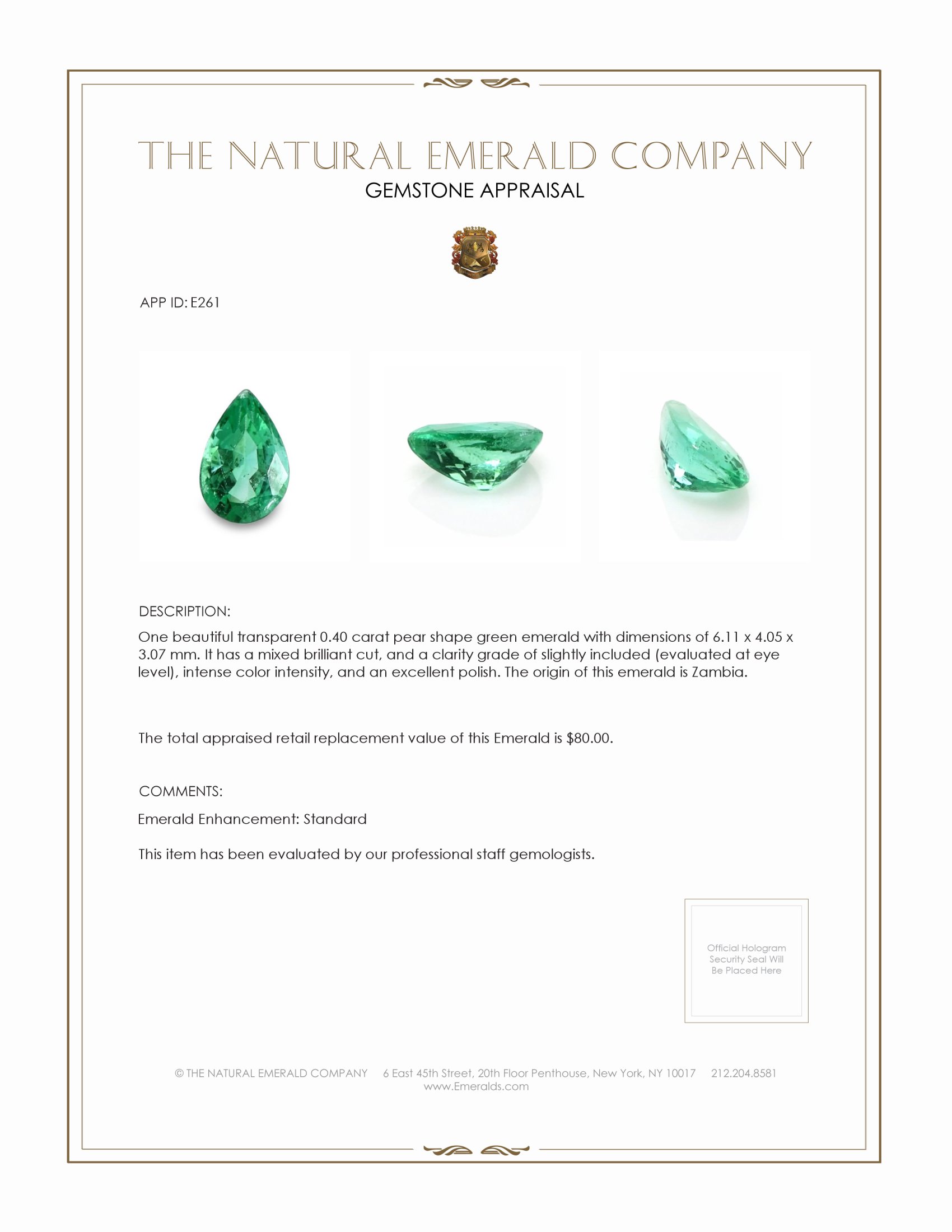 0.40 Ct. Emerald from Zambia