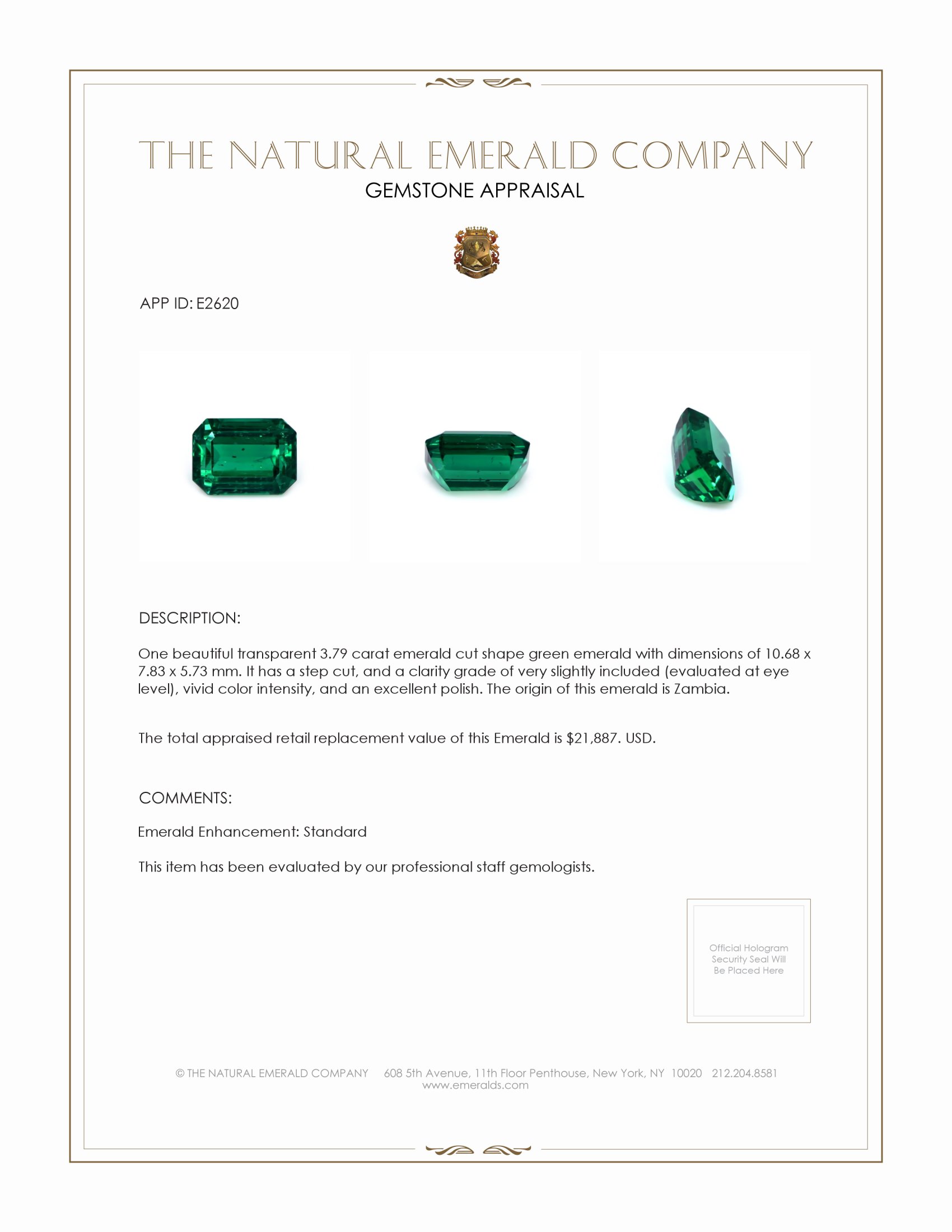 3.79 Ct. Emerald from Zambia
