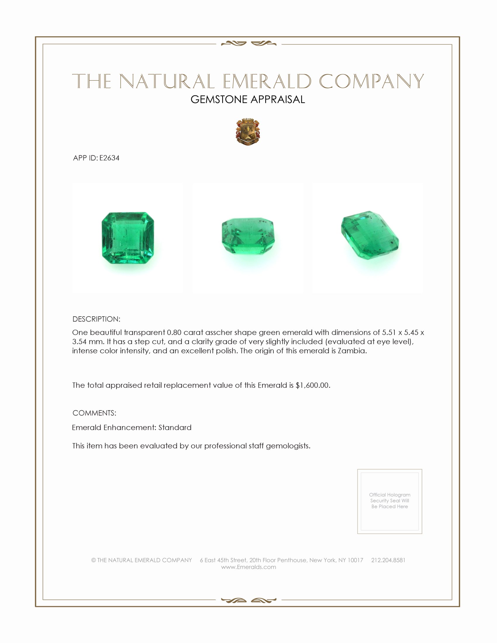 0.80 Ct. Emerald from Zambia