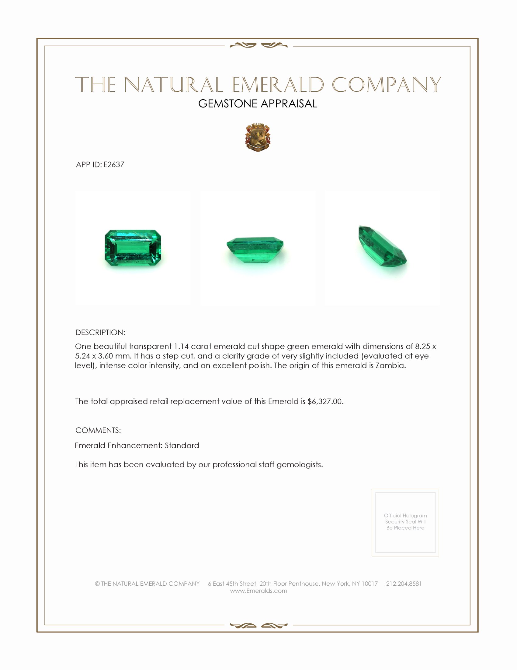 1.14 Ct. Emerald from Zambia