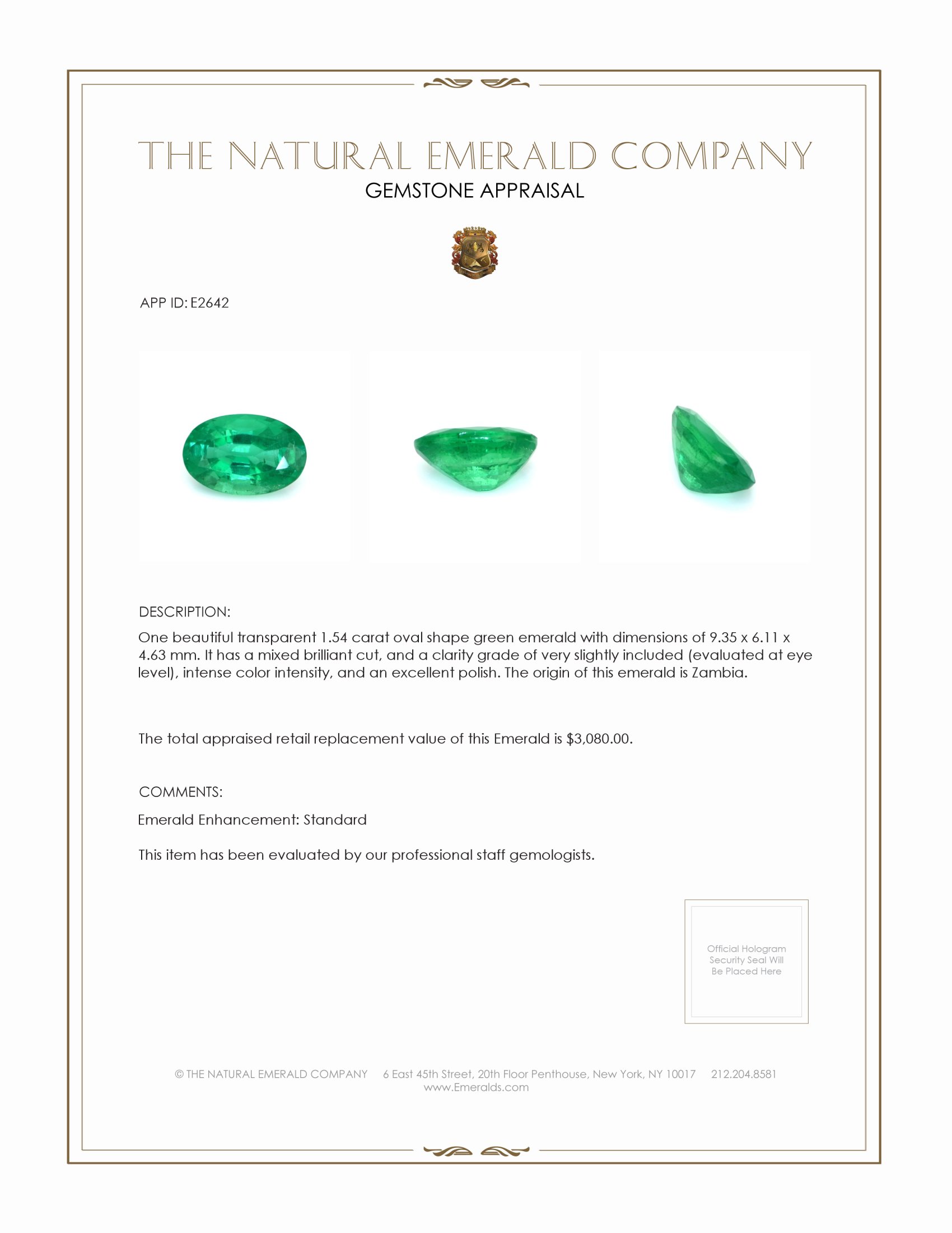 1.54 Ct. Emerald from Zambia