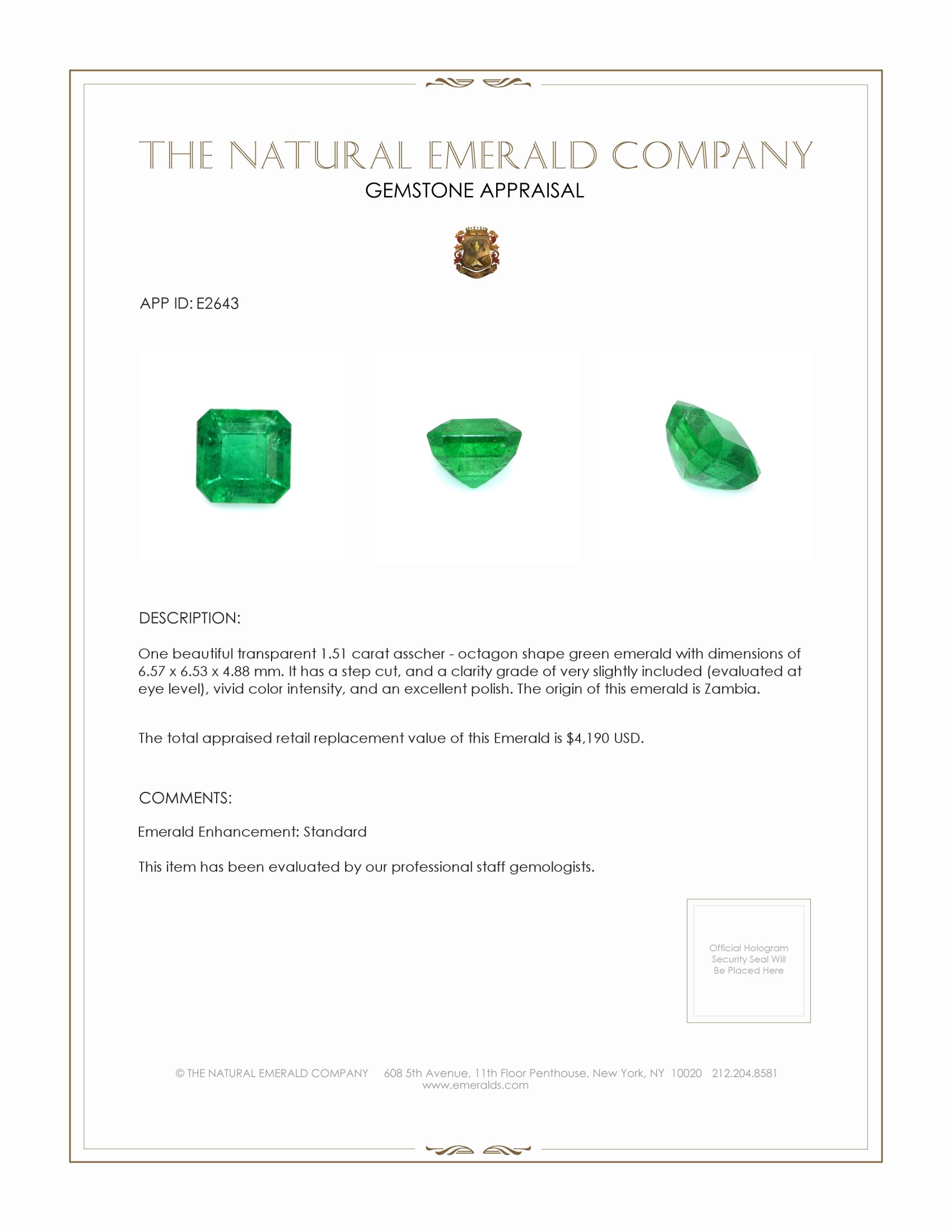 1.51 Ct. Emerald from Zambia