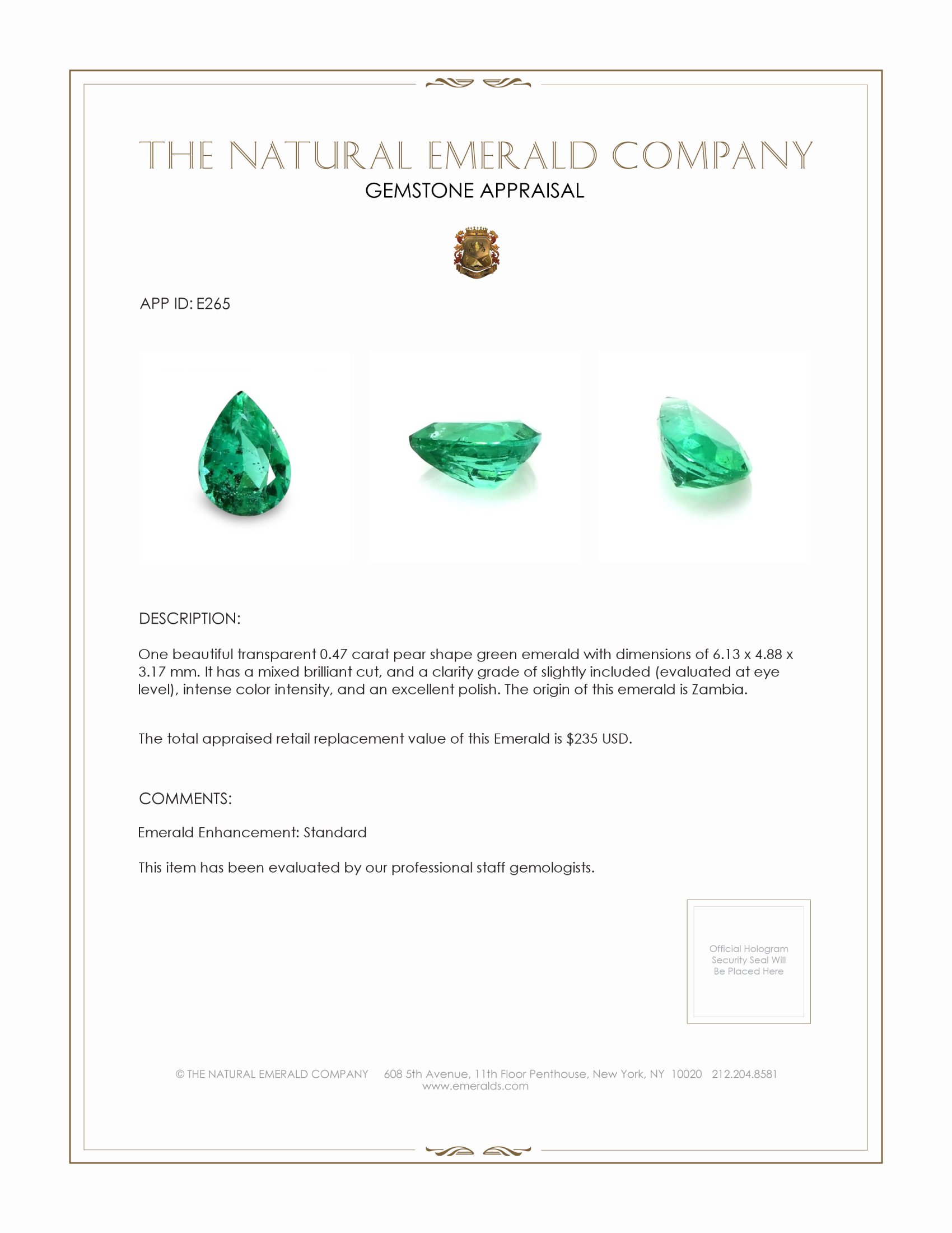 0.47 Ct. Emerald from Zambia