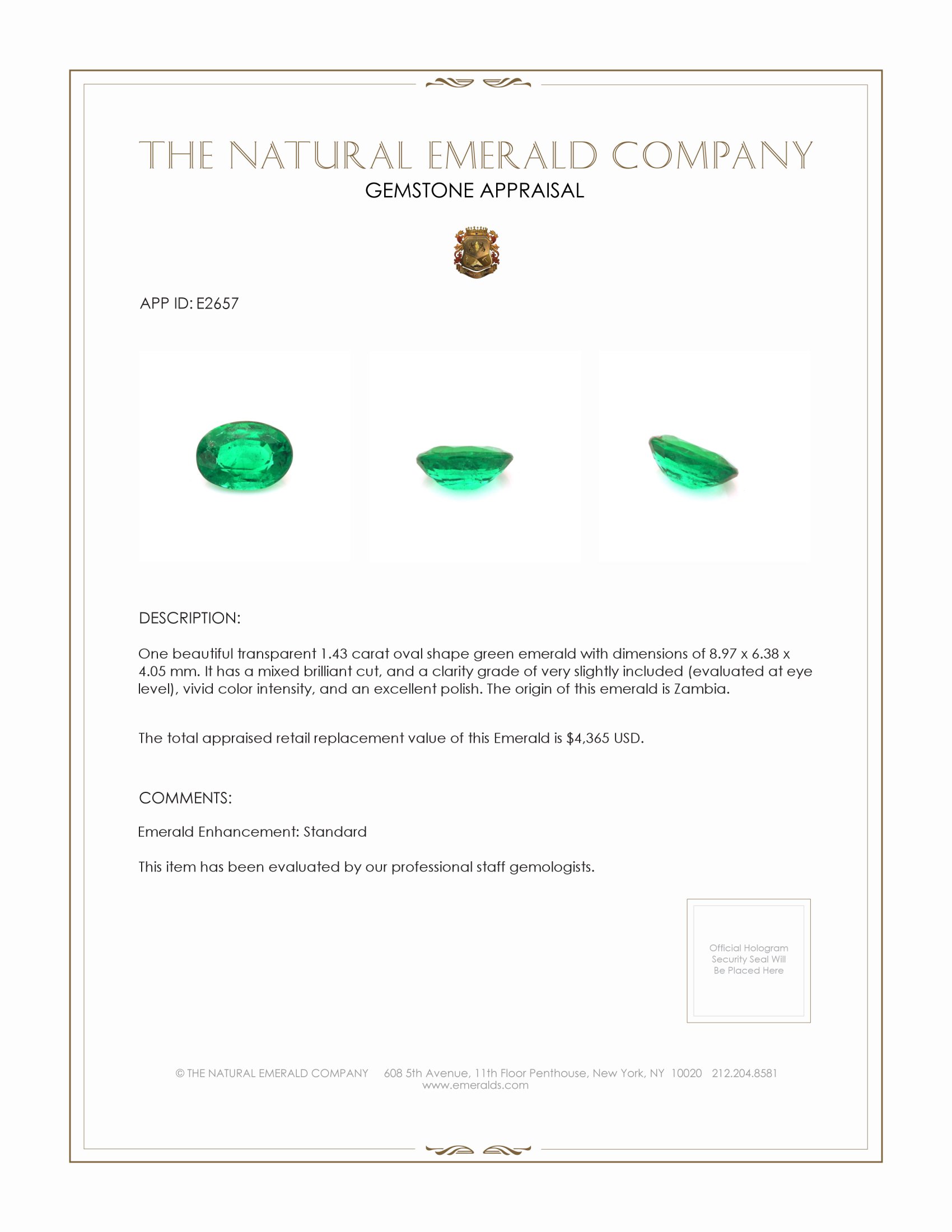 1.43 Ct. Emerald from Zambia