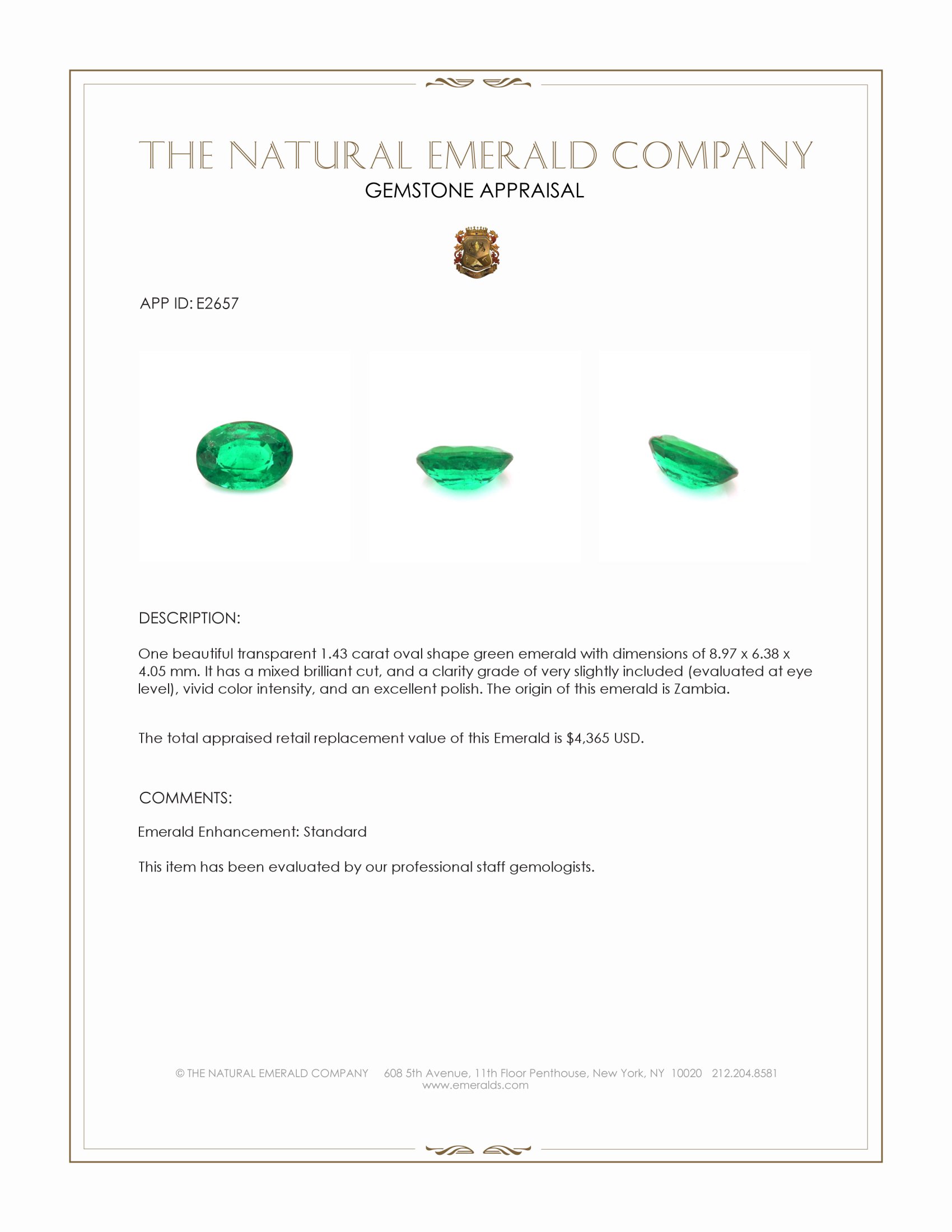 1.43 Ct. Emerald from Zambia