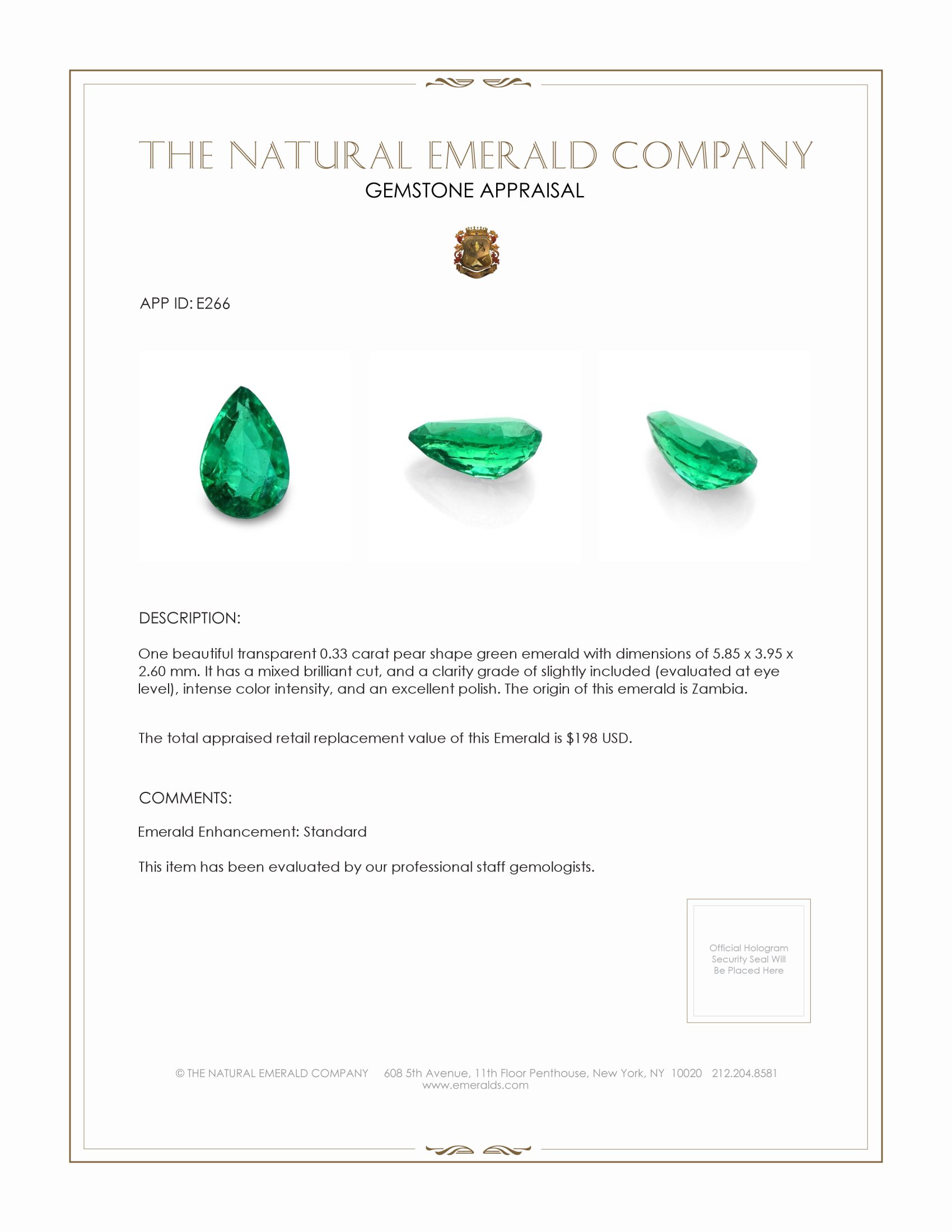 0.33 Ct. Emerald from Zambia