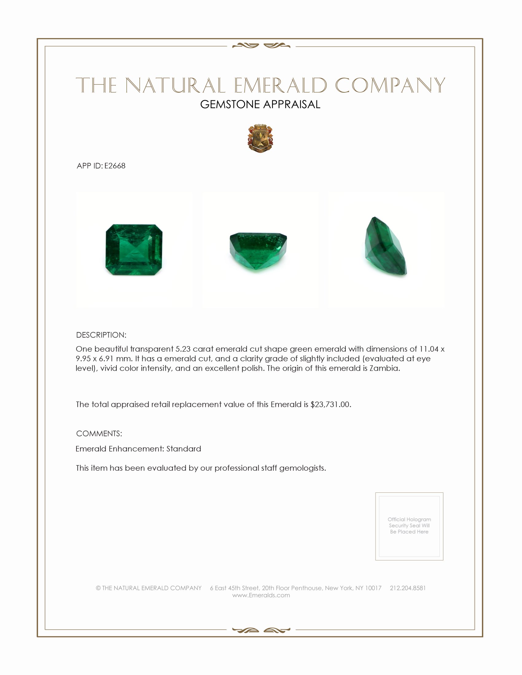 5.23 Ct. Emerald from Zambia
