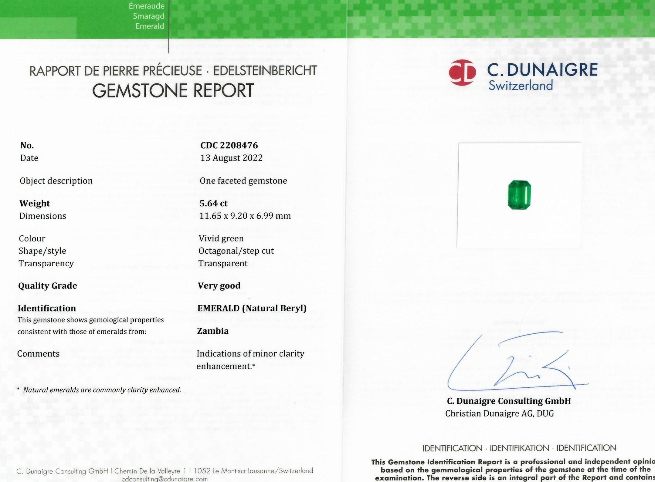 5.64 Ct. Emerald from Zambia