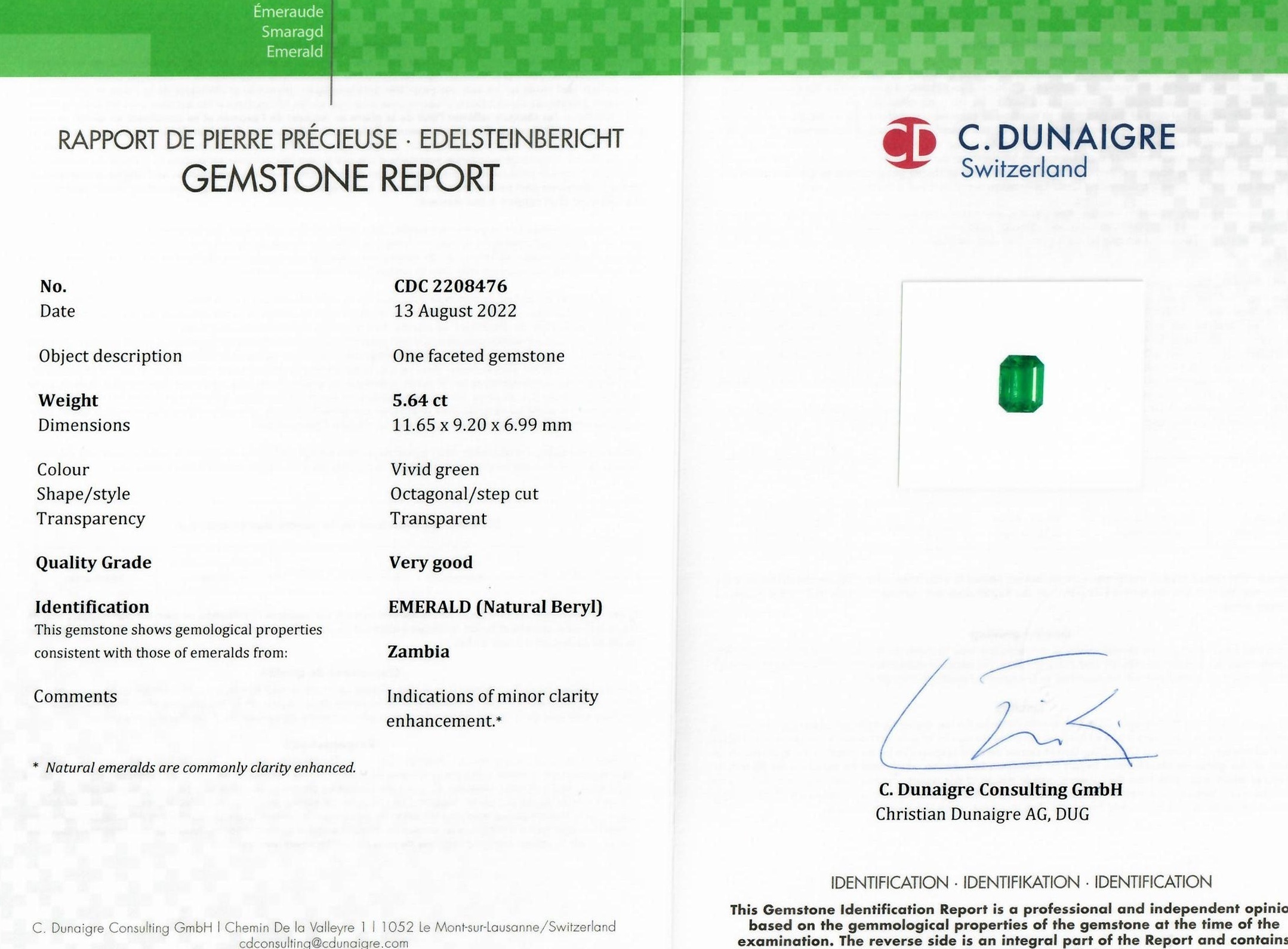 5.64 Ct. Emerald from Zambia