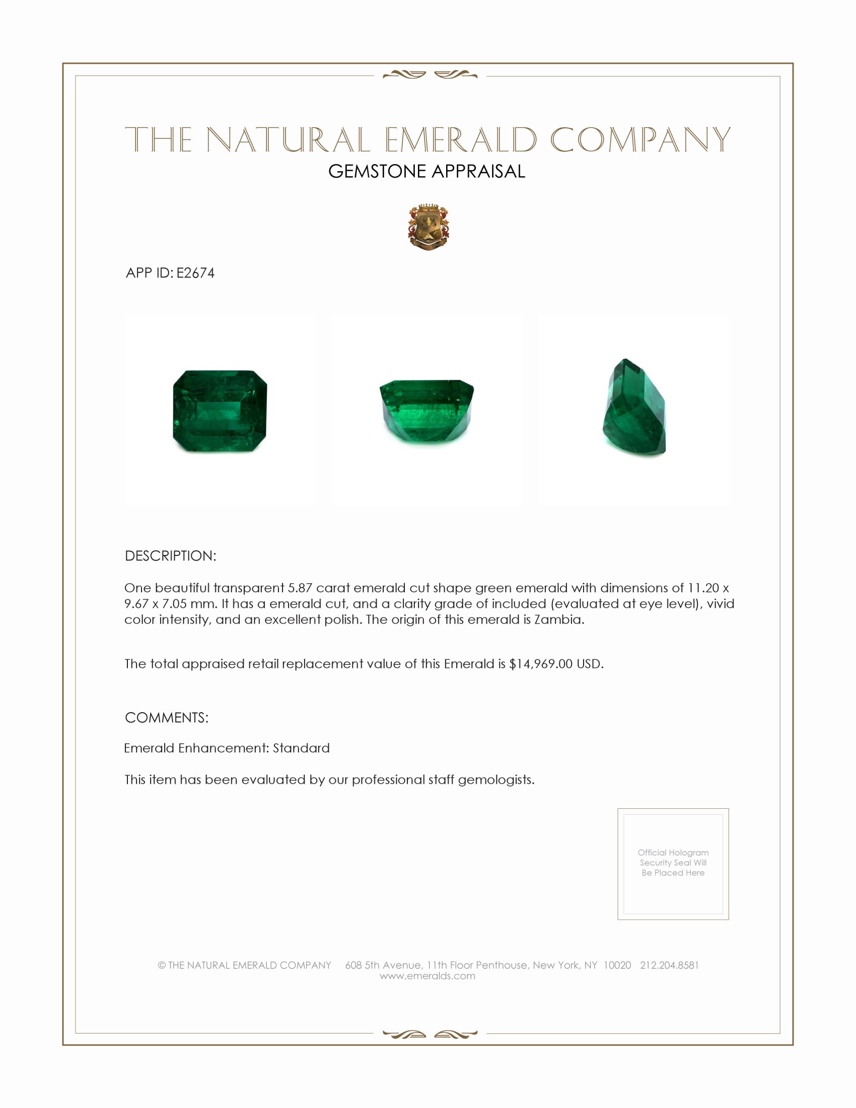 5.87 Ct. Emerald from Zambia