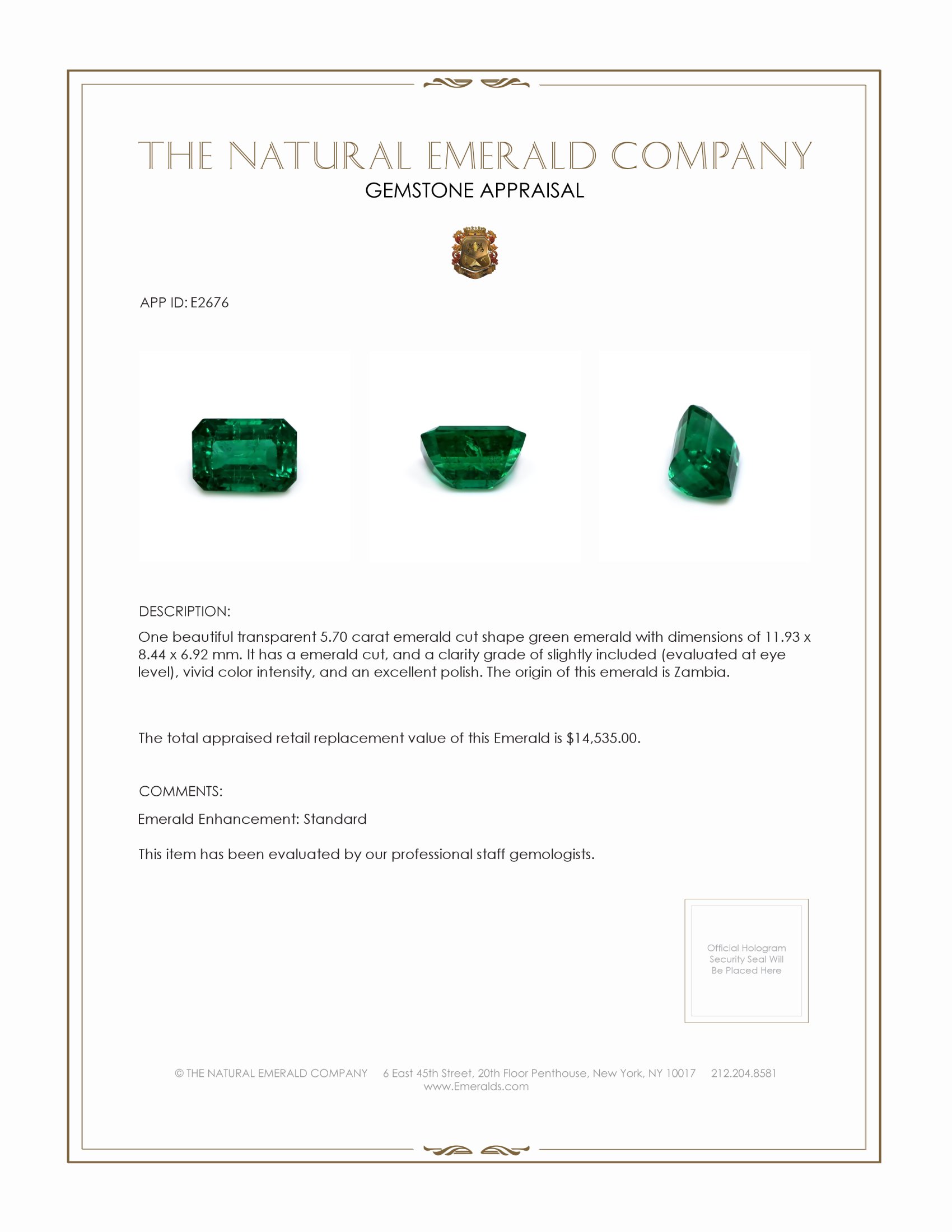 5.70 Ct. Emerald from Zambia